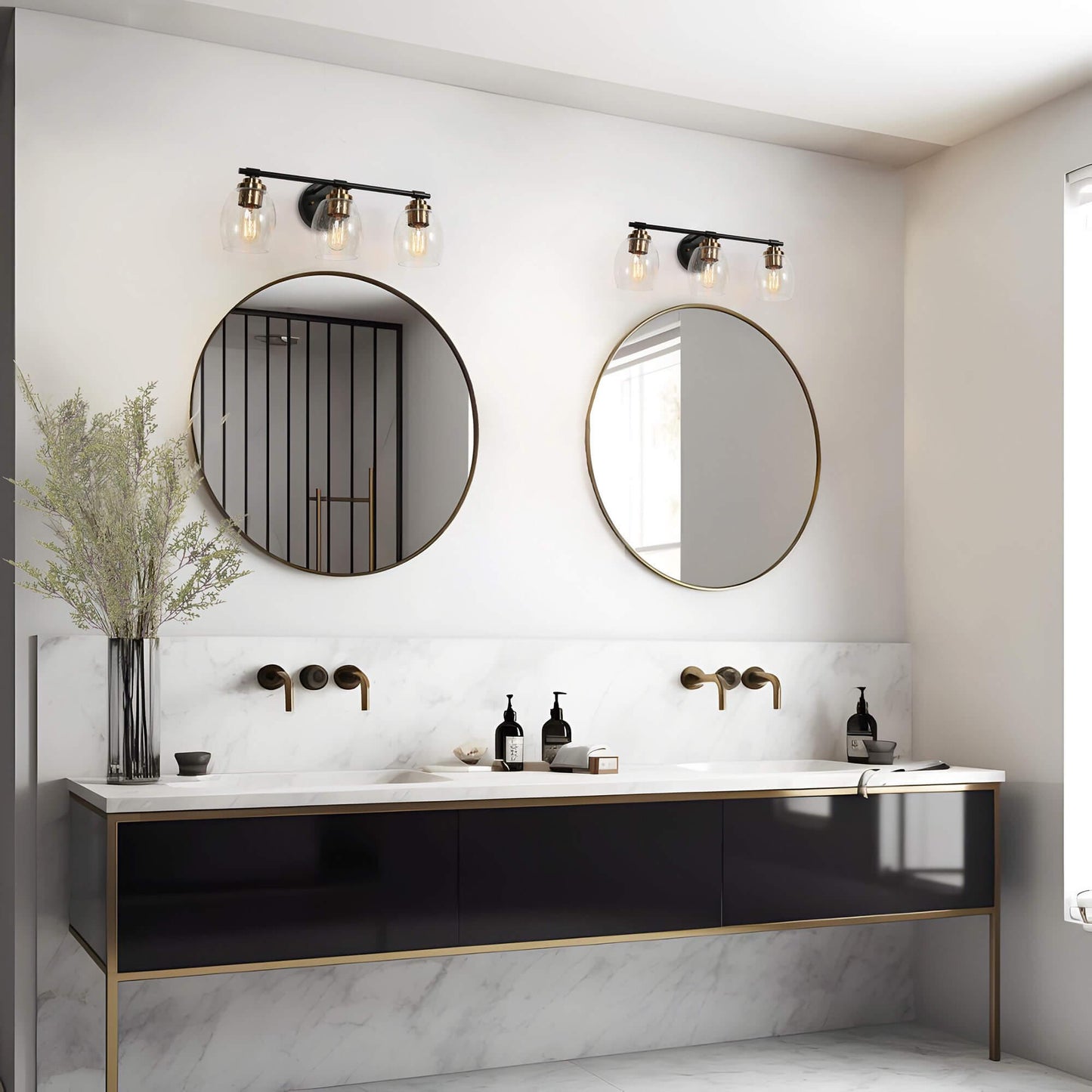 3-Light Glass Bathroom Vanity Lights Wall Sconces - Belles Lighting