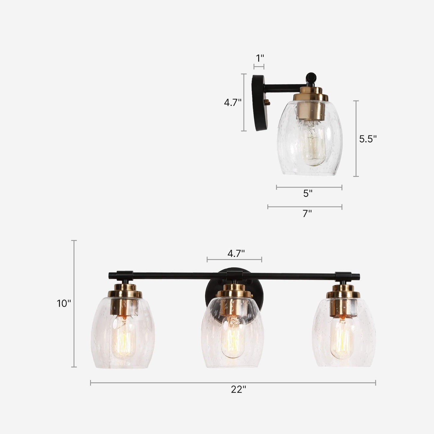 3-Light Glass Bathroom Vanity Lights Wall Sconces - Belles Lighting