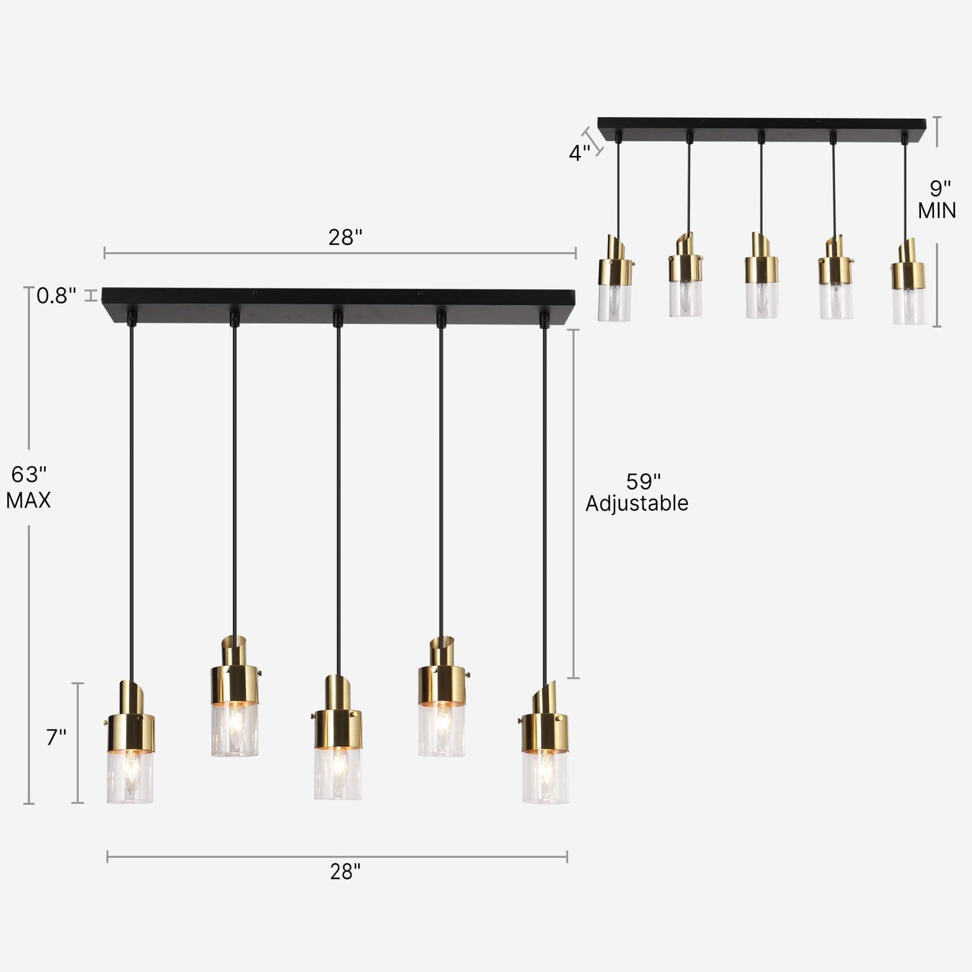 5-Light Linear Chandelier Glass Island Lights - Belles Lighting