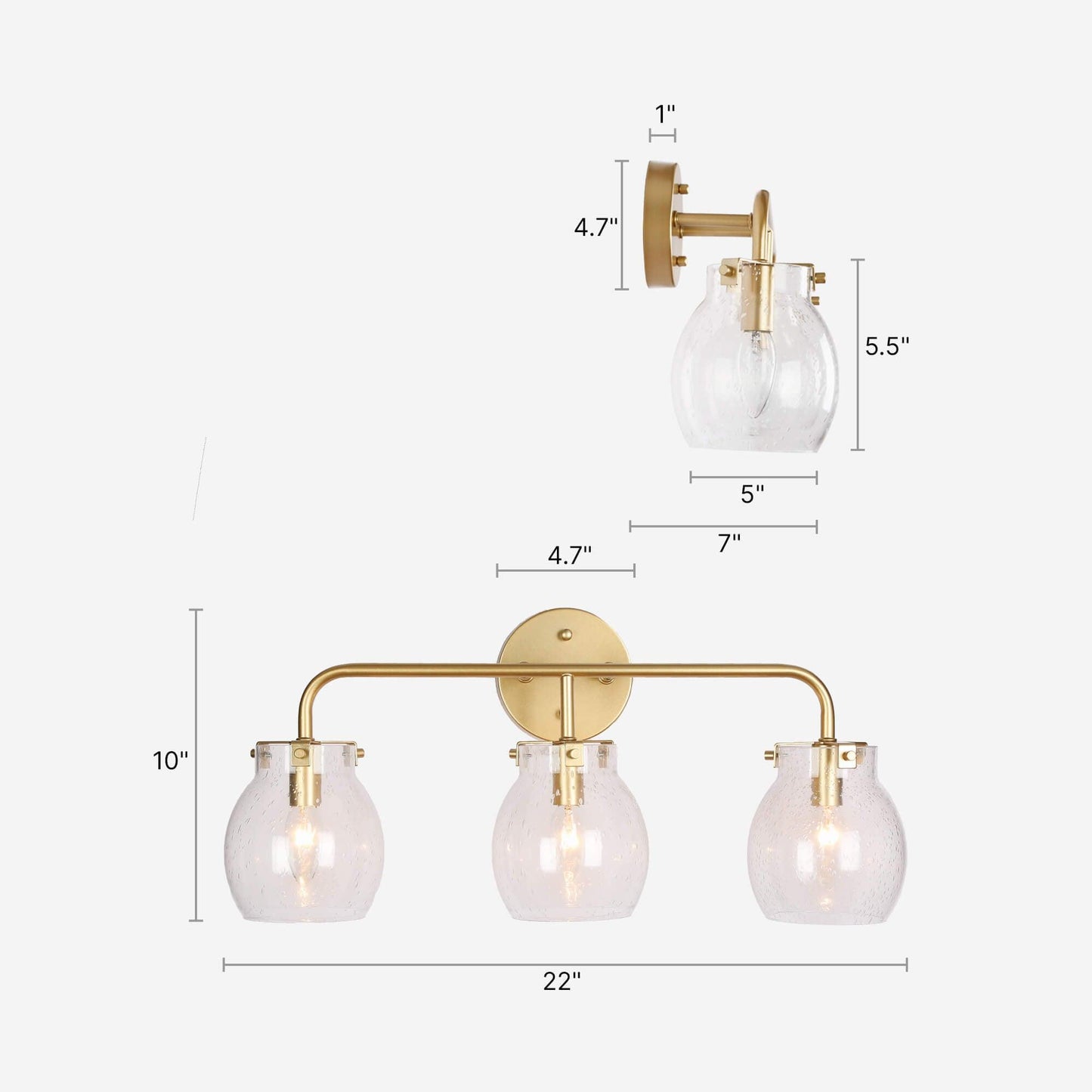 3-Light Gold Bathroom Vanity Light Seeded Glass Wall Sconces - Belles Lighting