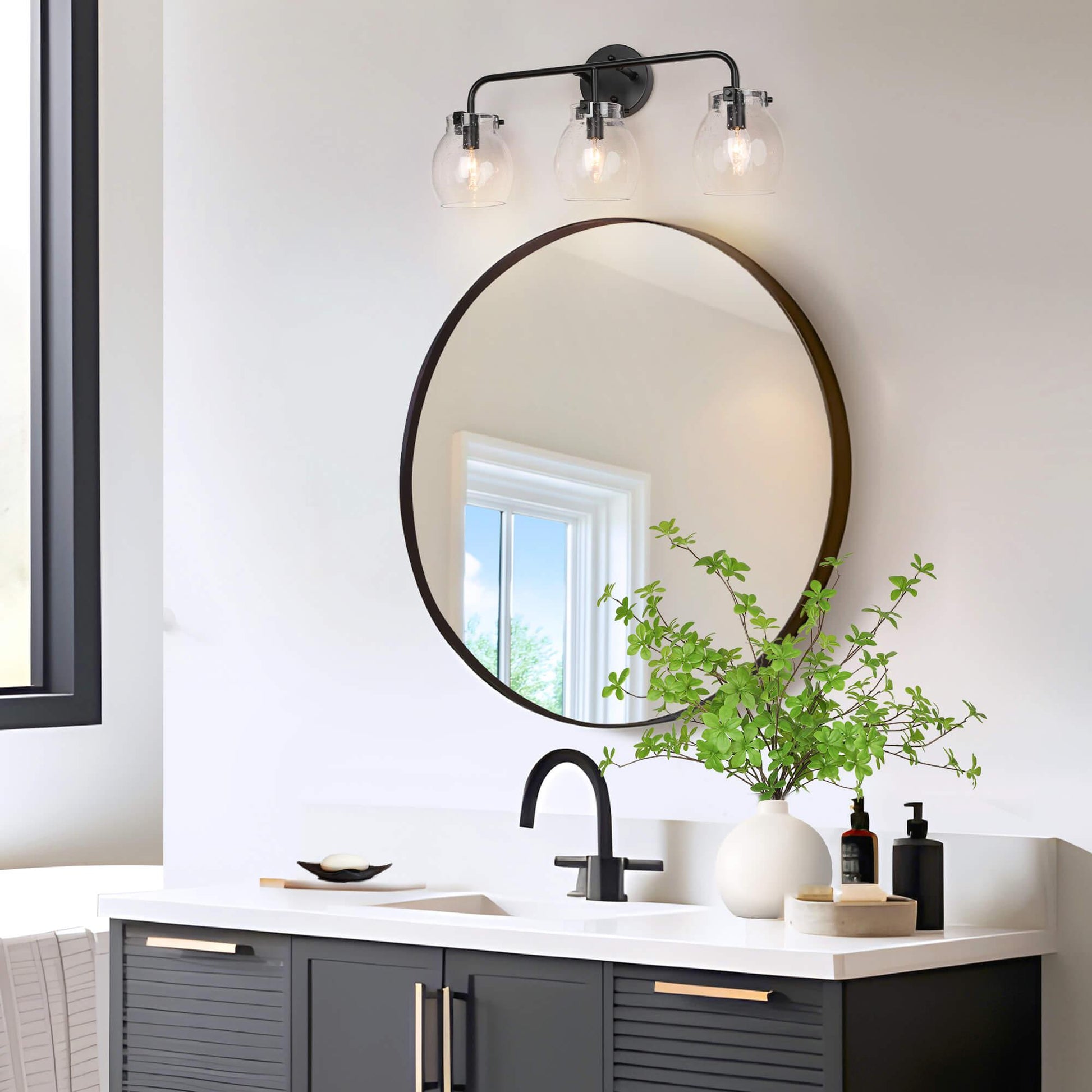 3-Light Modern Glass Bathroom Vanity Lights - Belles Lighting