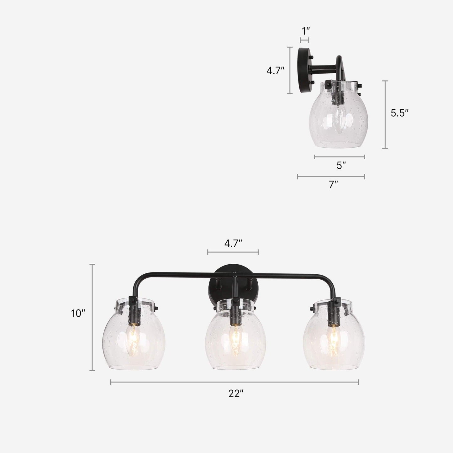 3-Light Modern Glass Bathroom Vanity Lights - Belles Lighting