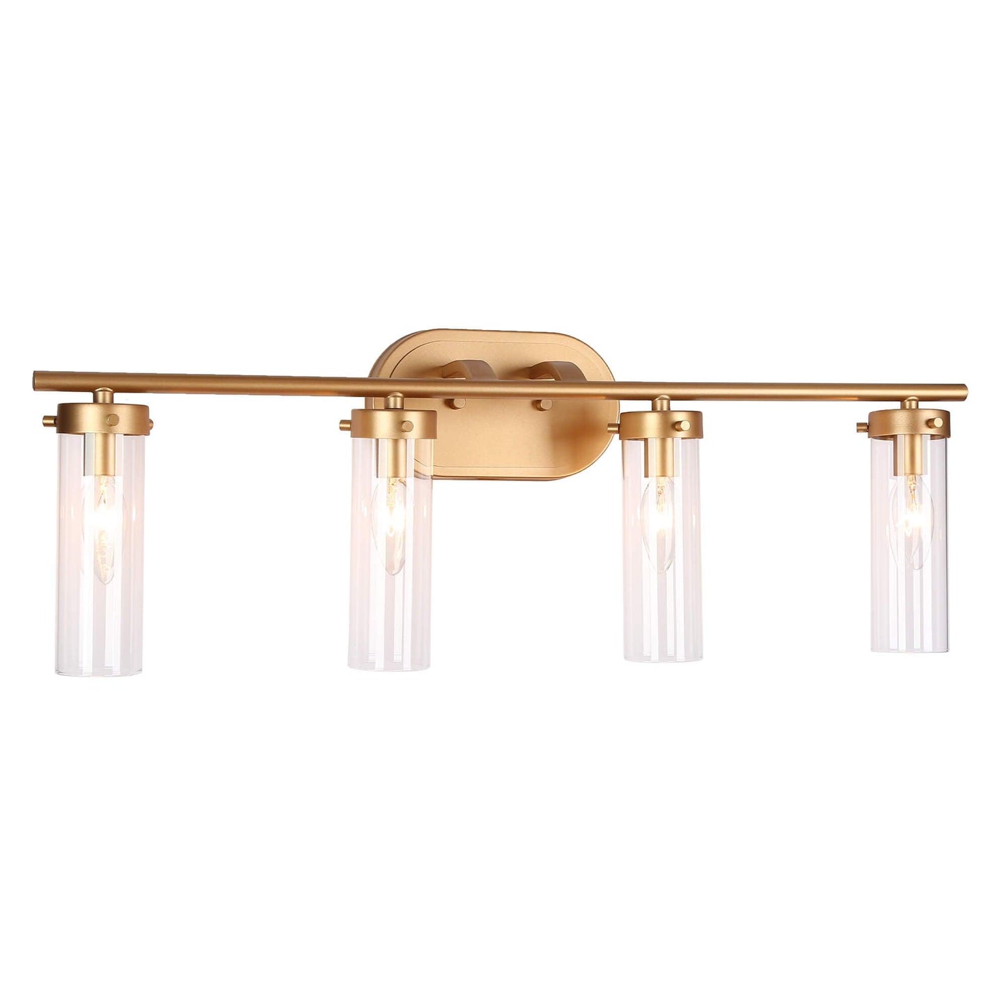 4-Light Gold Bath Vanity Lights Cylinder Glass Wall Sconces - Belles Lighting