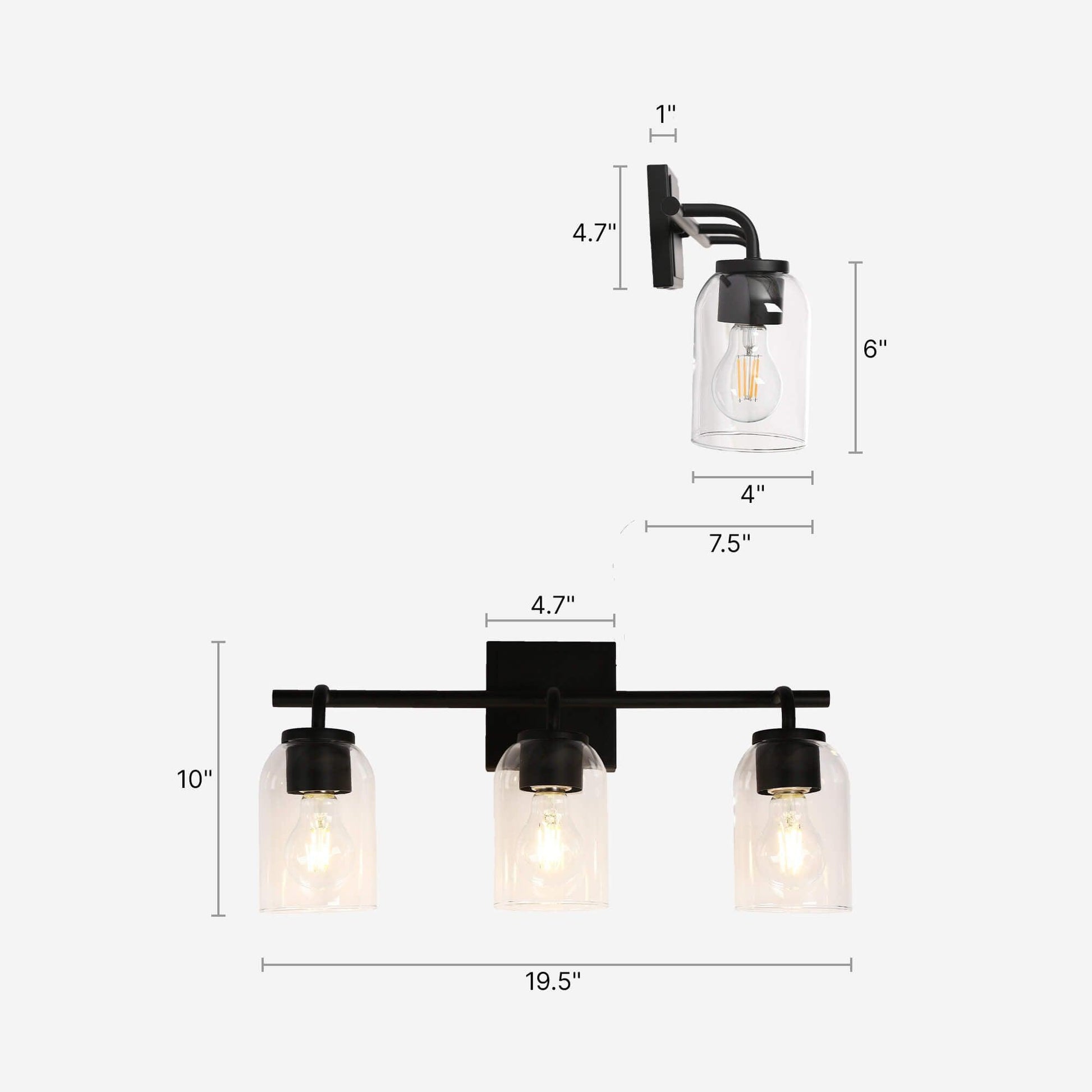 3-Light Bath Vanity Lights Bell Clear Glass Wall Lamps - Belles Lighting