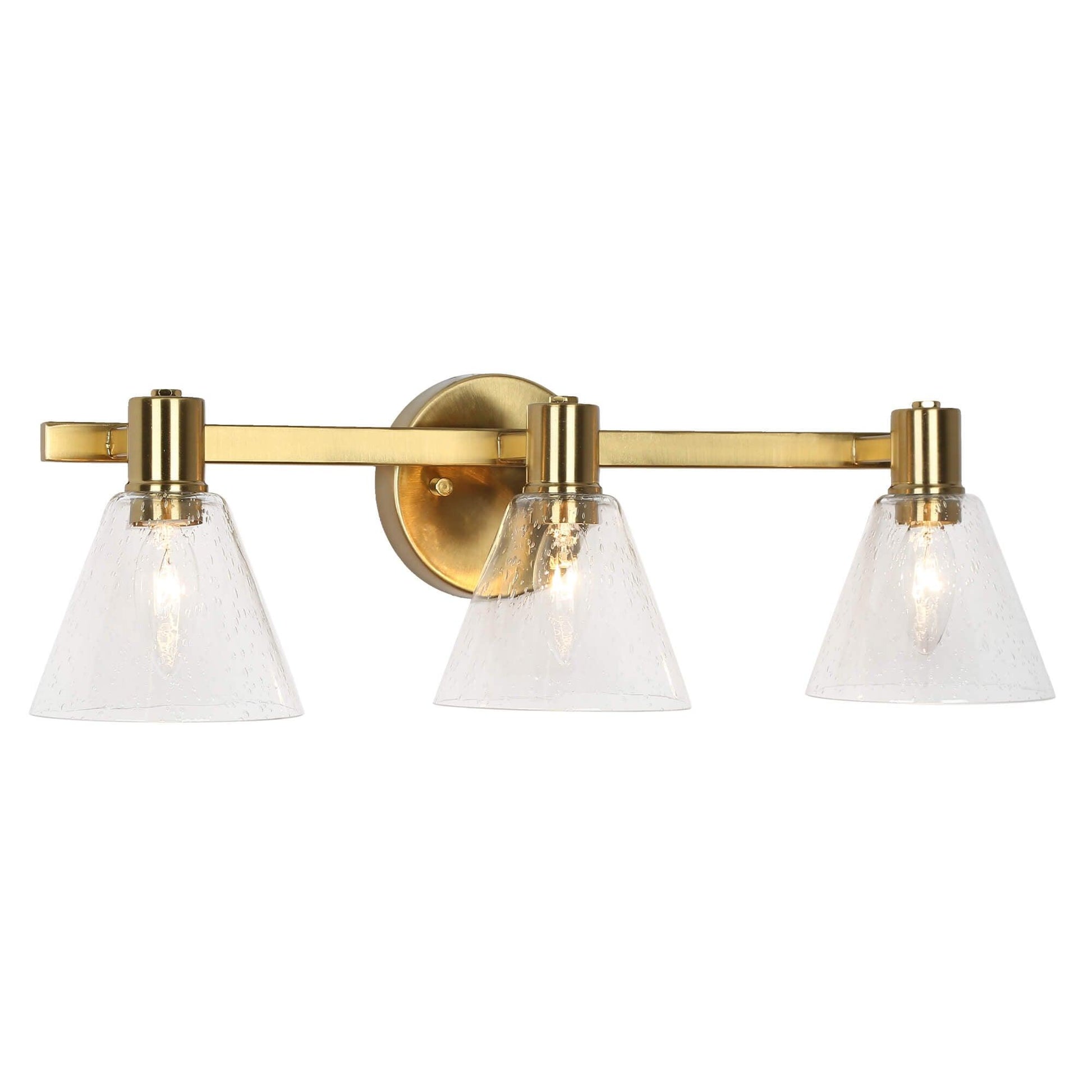 3-Light Gold Seeded Glass Vanity Lights - Belles Lighting