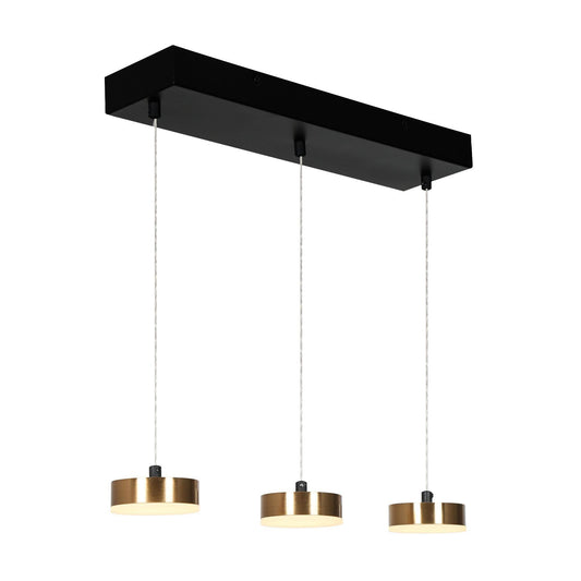 3-Light LED Black Gold Linear Island Chandelier - Belles Lighting