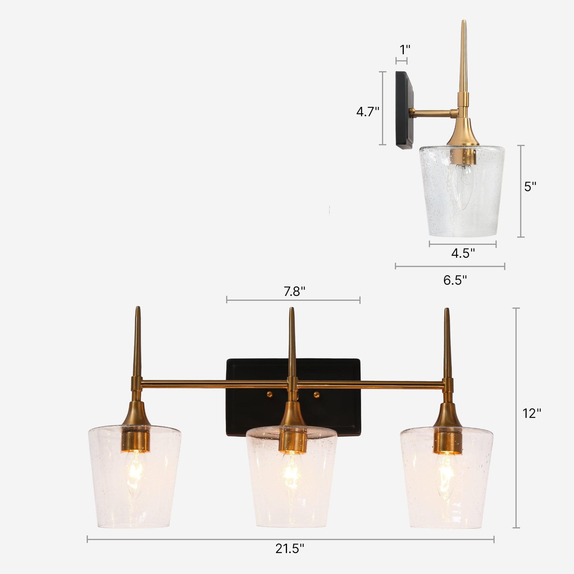 3-Light Bath Vanity Light Clear Seeded Glass Wall Sconces - Belles Lighting