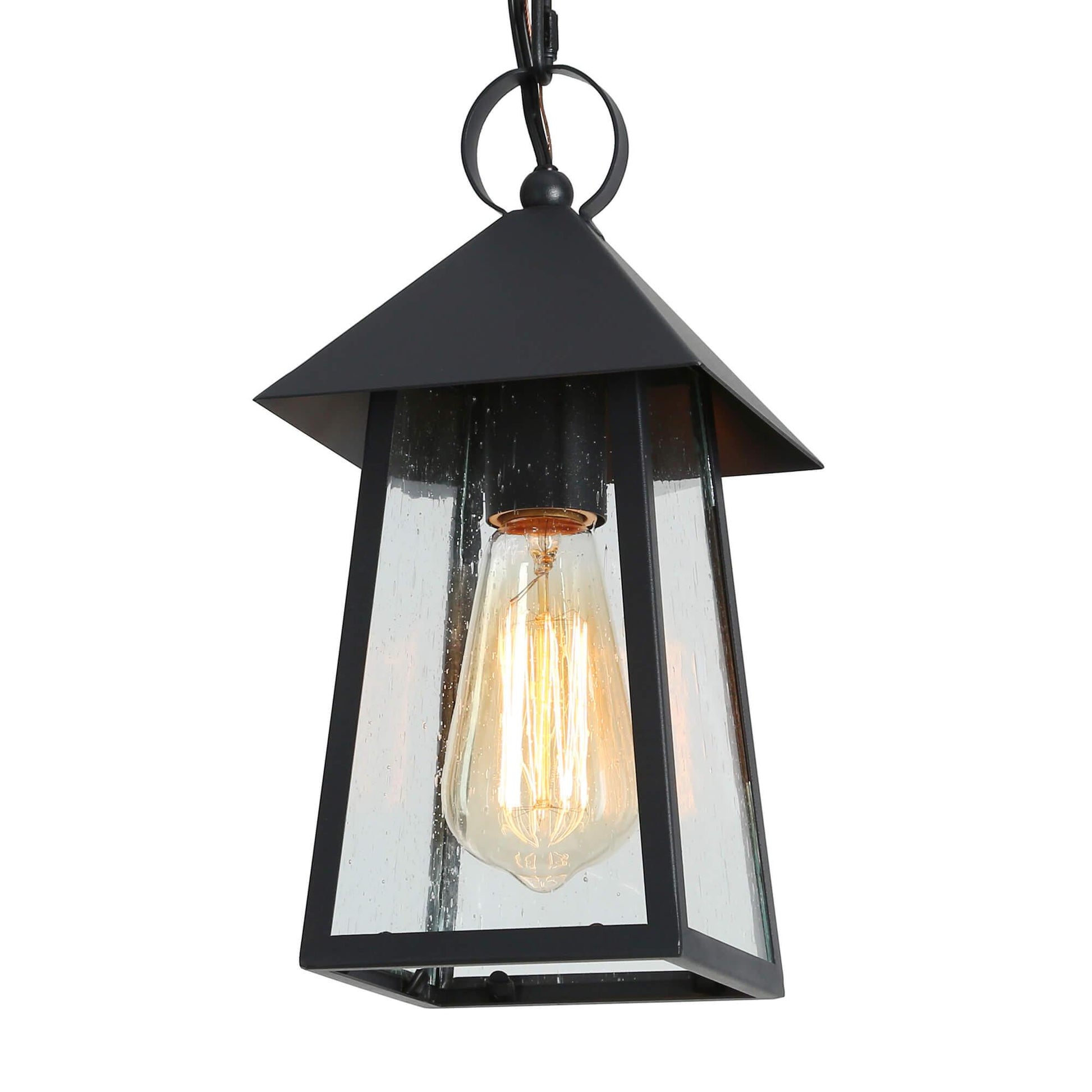 1-Light Outdoor Lantern Pendant Light with Seeded Glass - Belles Lighting