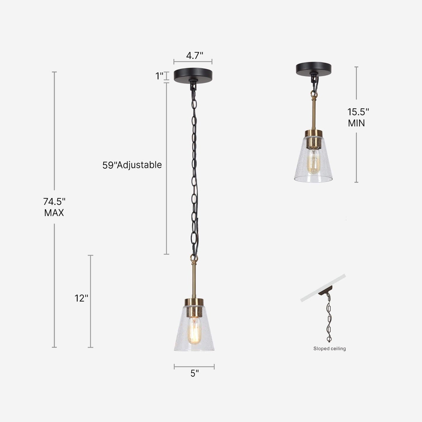 1-Light Gold Glass Pendant Lights - Belles Lighting