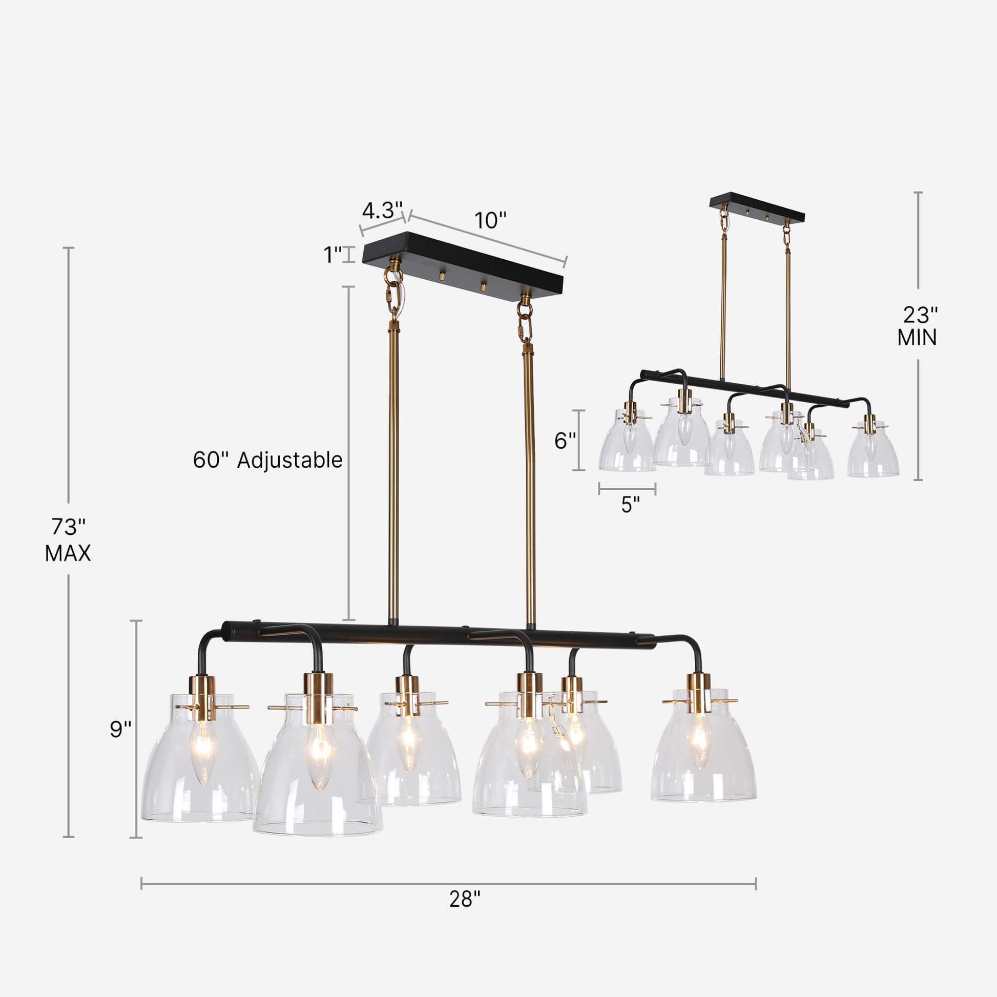 6-Light Linear Chandelier Glass Island Lights - Belles Lighting