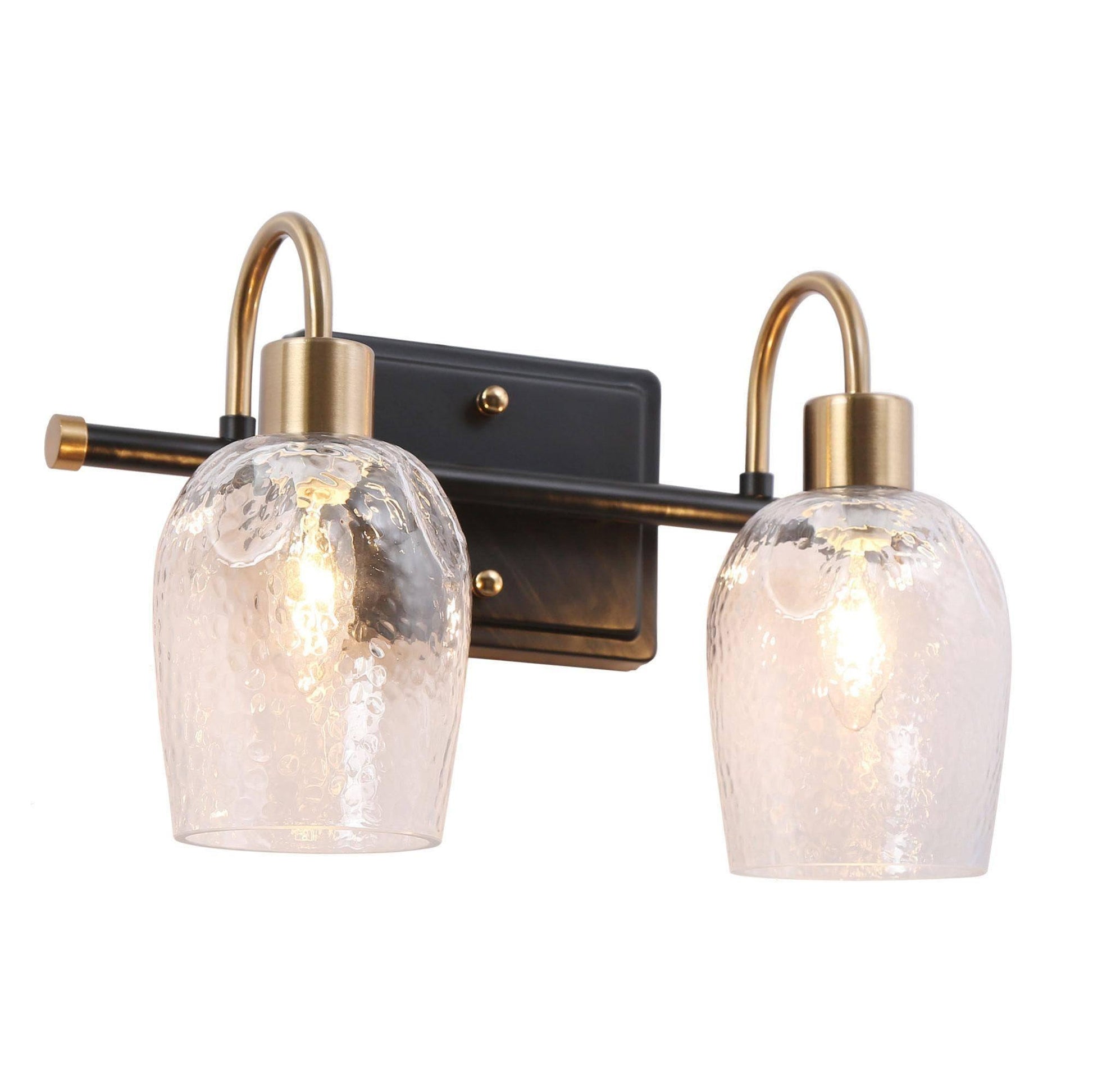 2-Light Black Gold Water Ripple Glass Bath Vanity Light - Belles Lighting