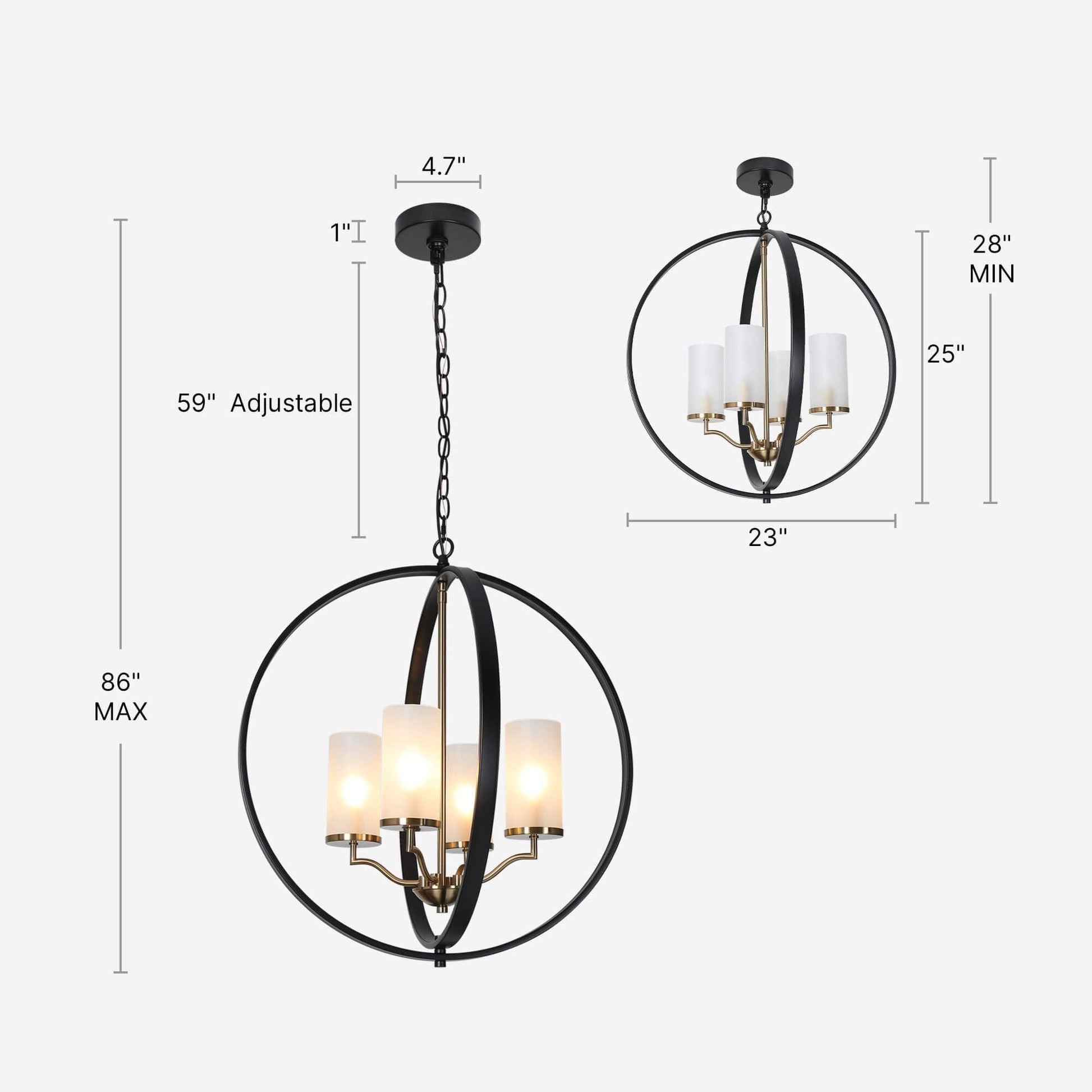 4-Light Globe Frosted Glass Chandeliers - Belles Lighting