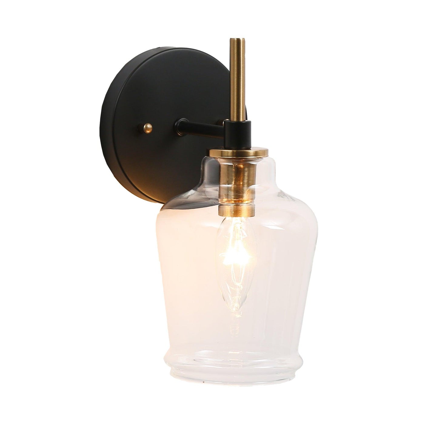 1-Light Black Gold Clear Glass Wall Sconces - Belles Lighting