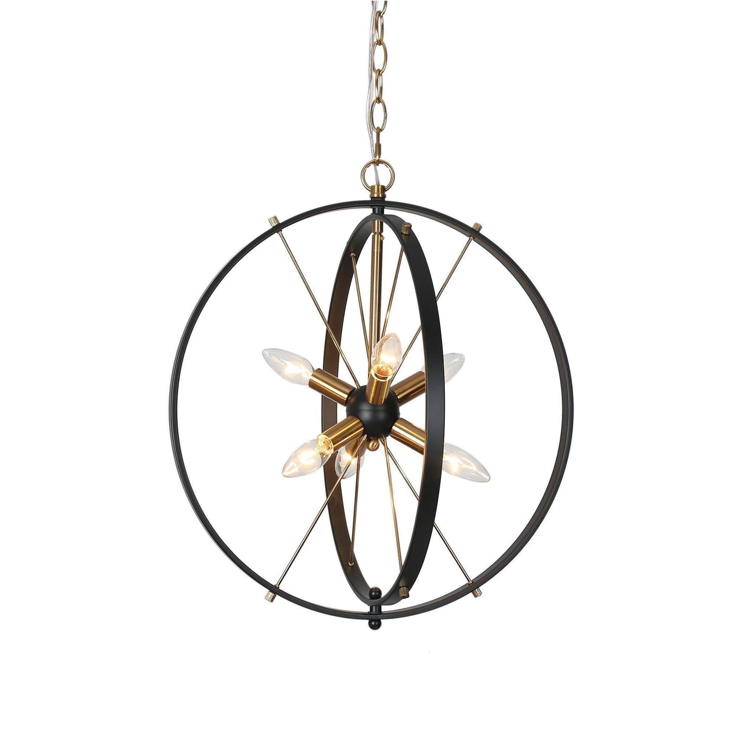 6-Light Black Gold Globe Sputnik Chandeliers - Belles Lighting