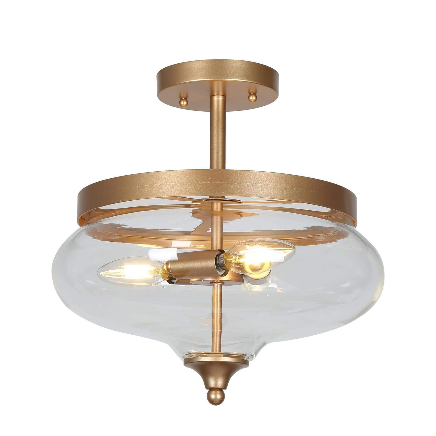 3-Light Gold Glass Semi Flush Mount Ceiling Light - Belles Lighting