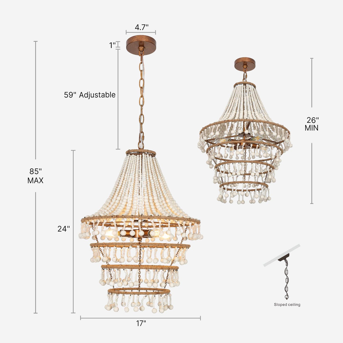 4-Light Boho Wood Beaded Chandeliers - Belles Lighting