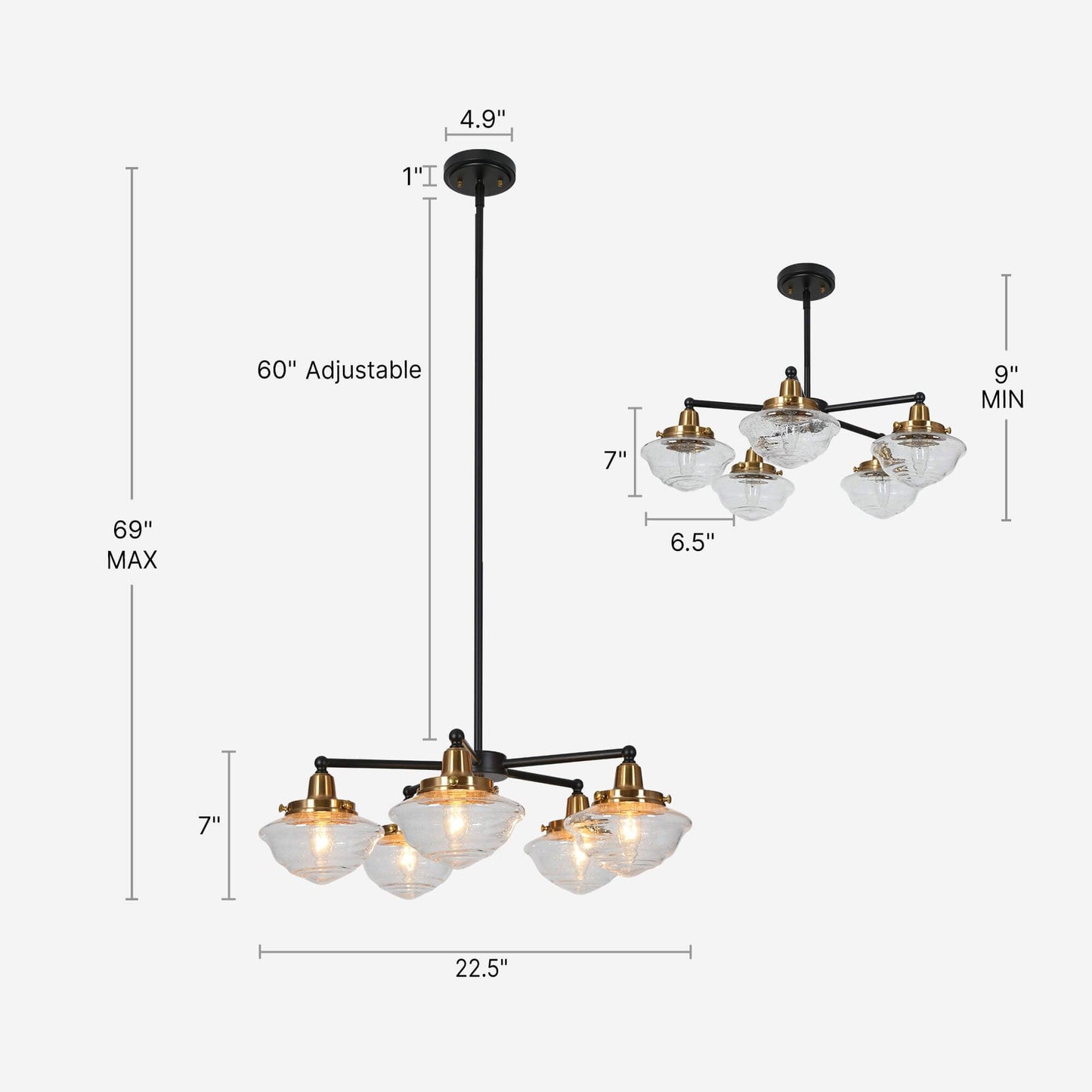 5-Light Clear Seeded Glass Wheel Chandeliers - Belles Lighting