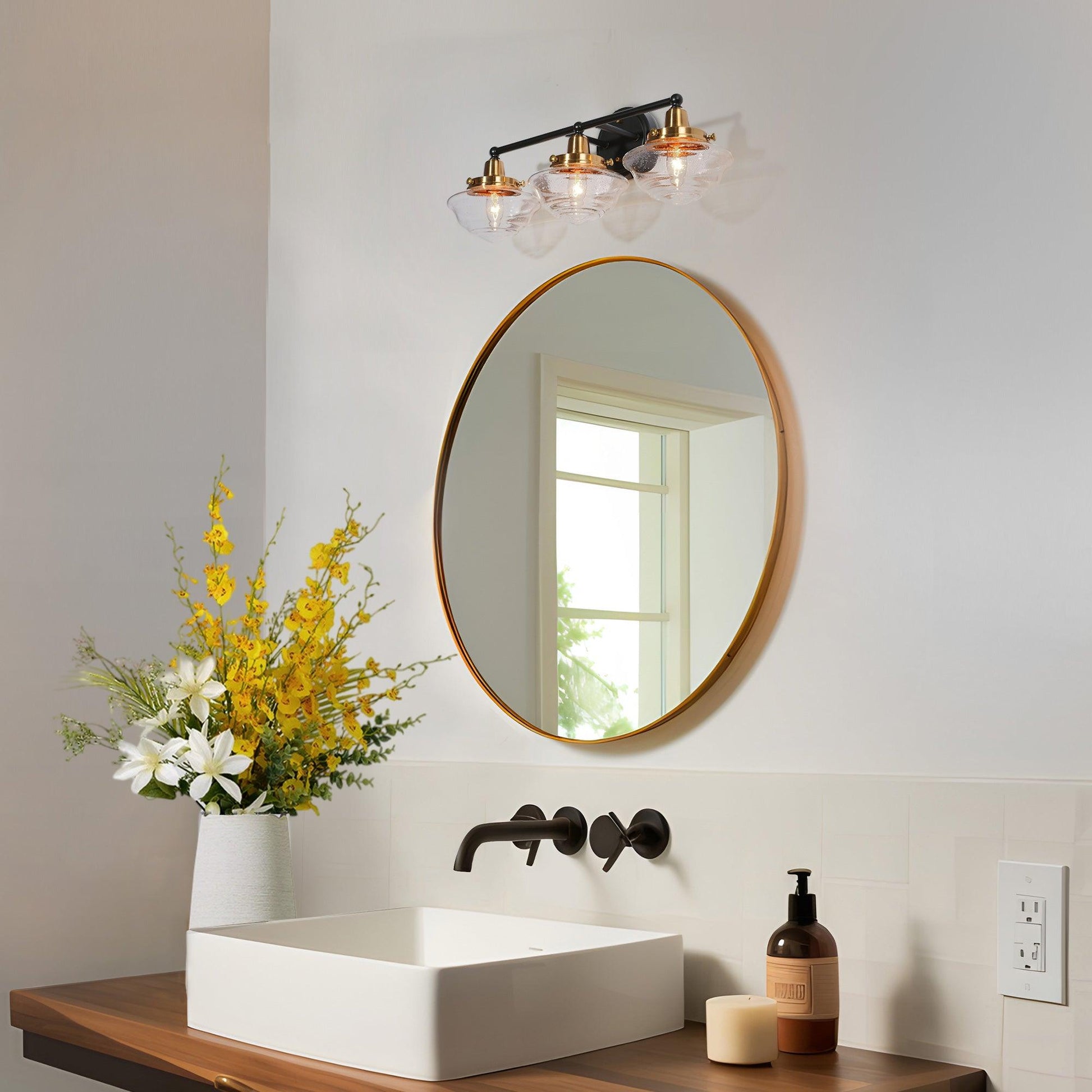 3-Light Bath Vanity Light Clear Seeded Glass Wall Lamps - Belles Lighting