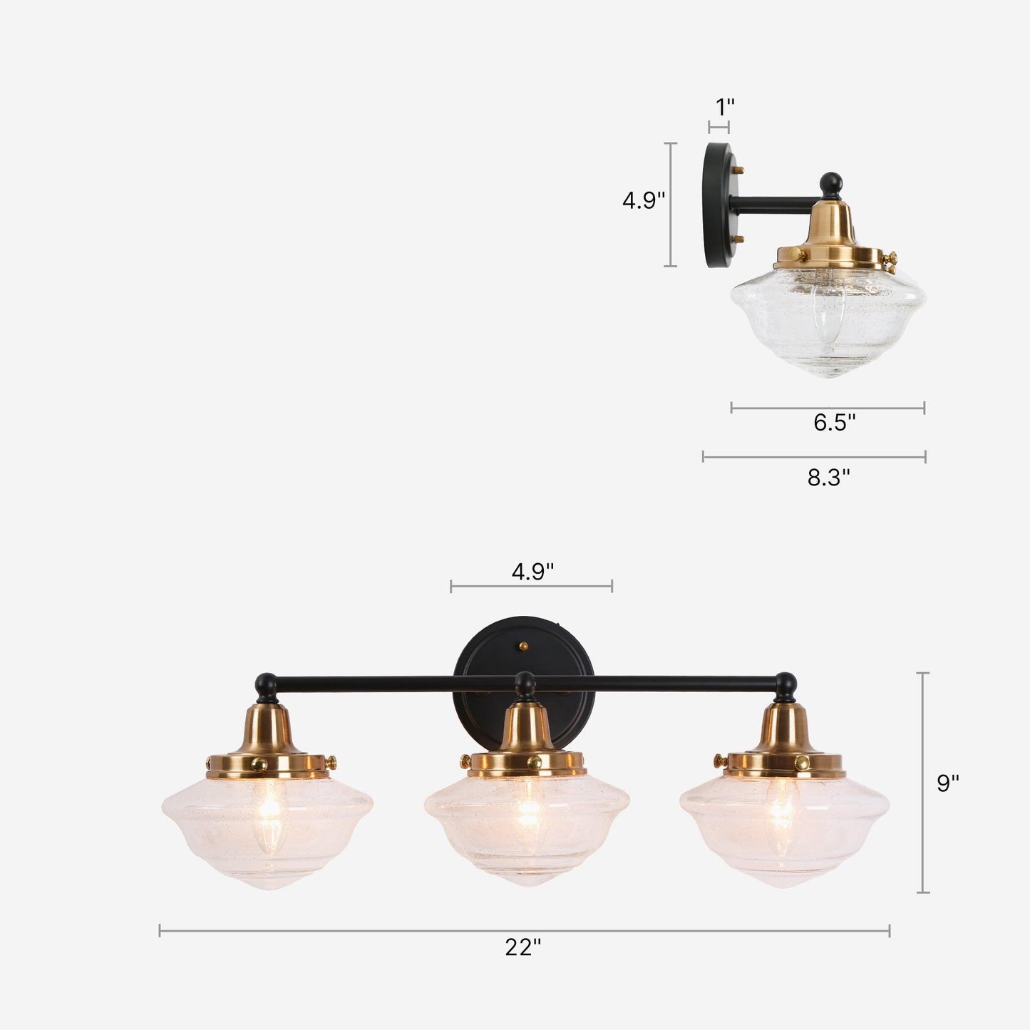 3-Light Bath Vanity Light Clear Seeded Glass Wall Lamps - Belles Lighting