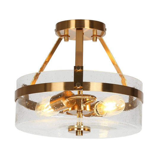 2-Light Gold Seeded Glass Semi Flush Mount Ceiling Lights - Belles Lighting