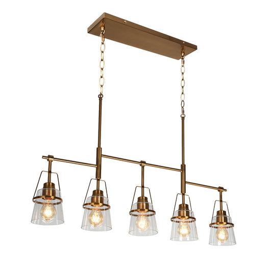 5-Light Gold Linear Clear Glass Island Chandelier - Belles Lighting