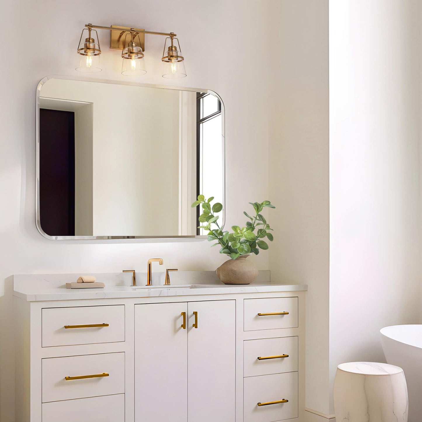 3-Light Gold Modern Glass Bathroom Vanity Lights Wall Sconces - Belles Lighting