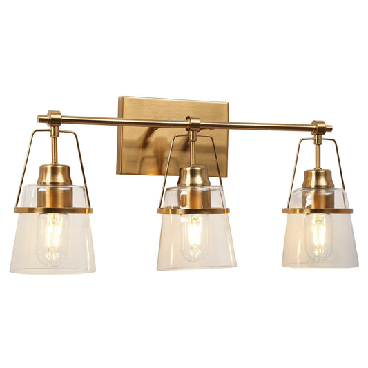 3-Light Gold Modern Glass Bathroom Vanity Lights Wall Sconces - Belles Lighting