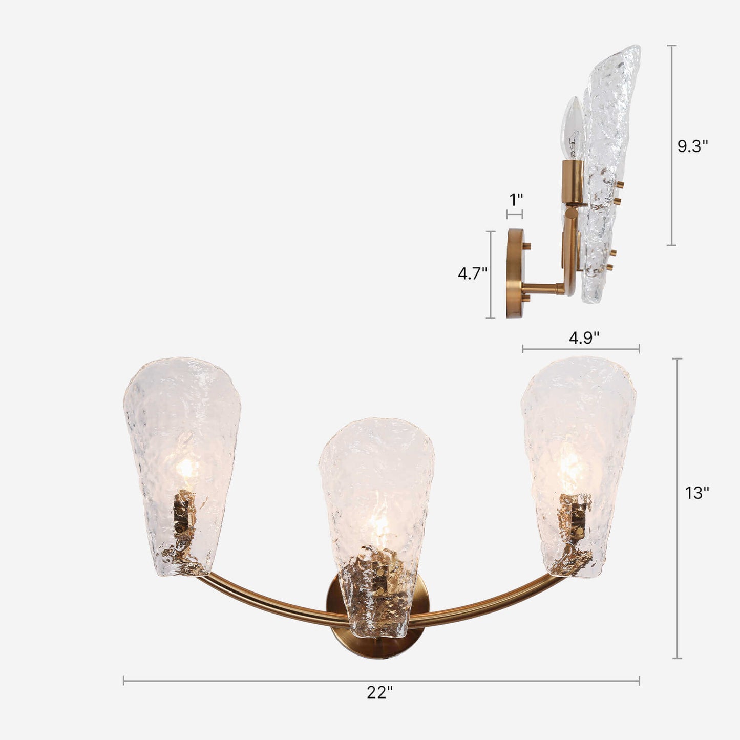 3-Light Modern Gold Glass Vanity Lights Wall Sconces