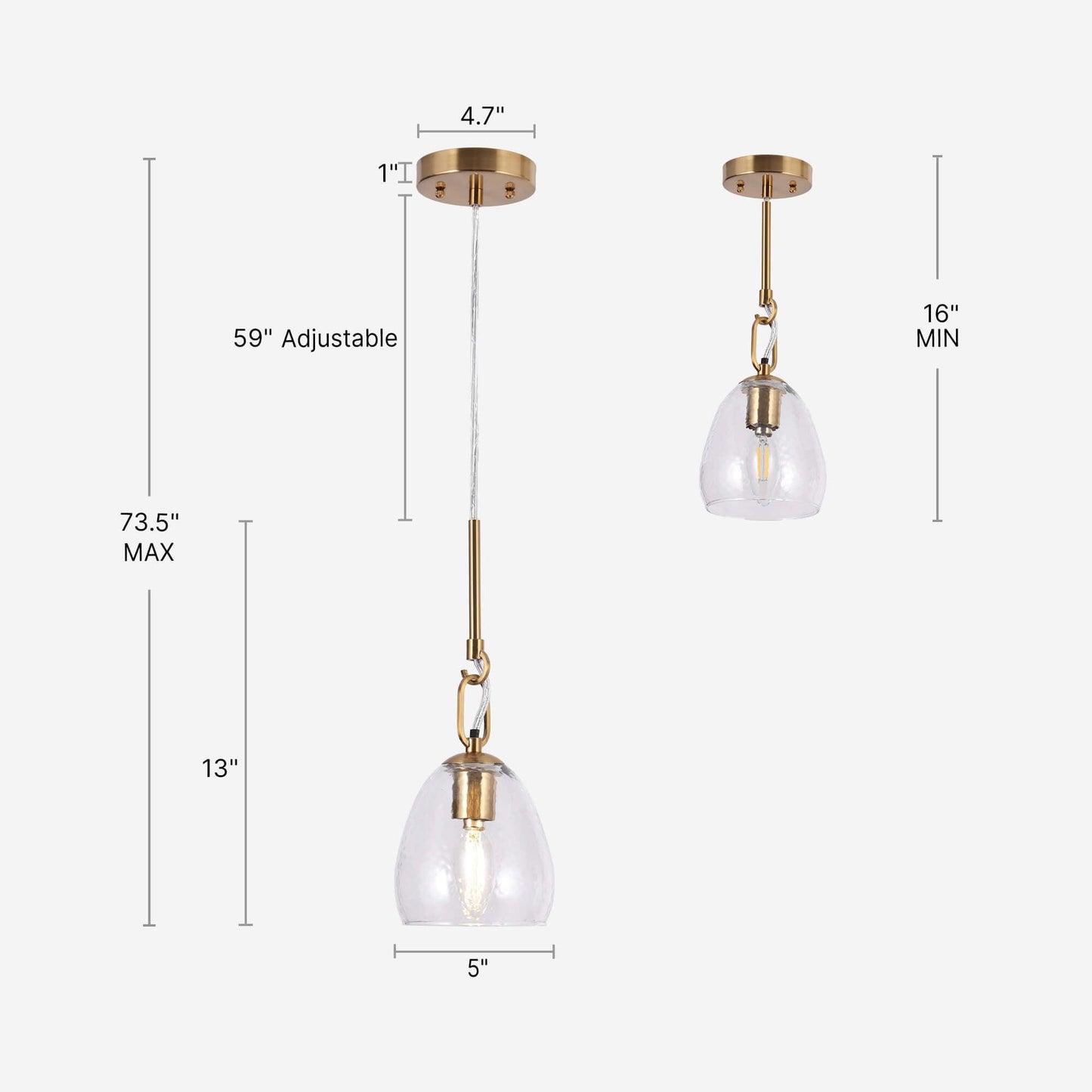 1-Light Gold Glass Pendant Light - Belles Lighting