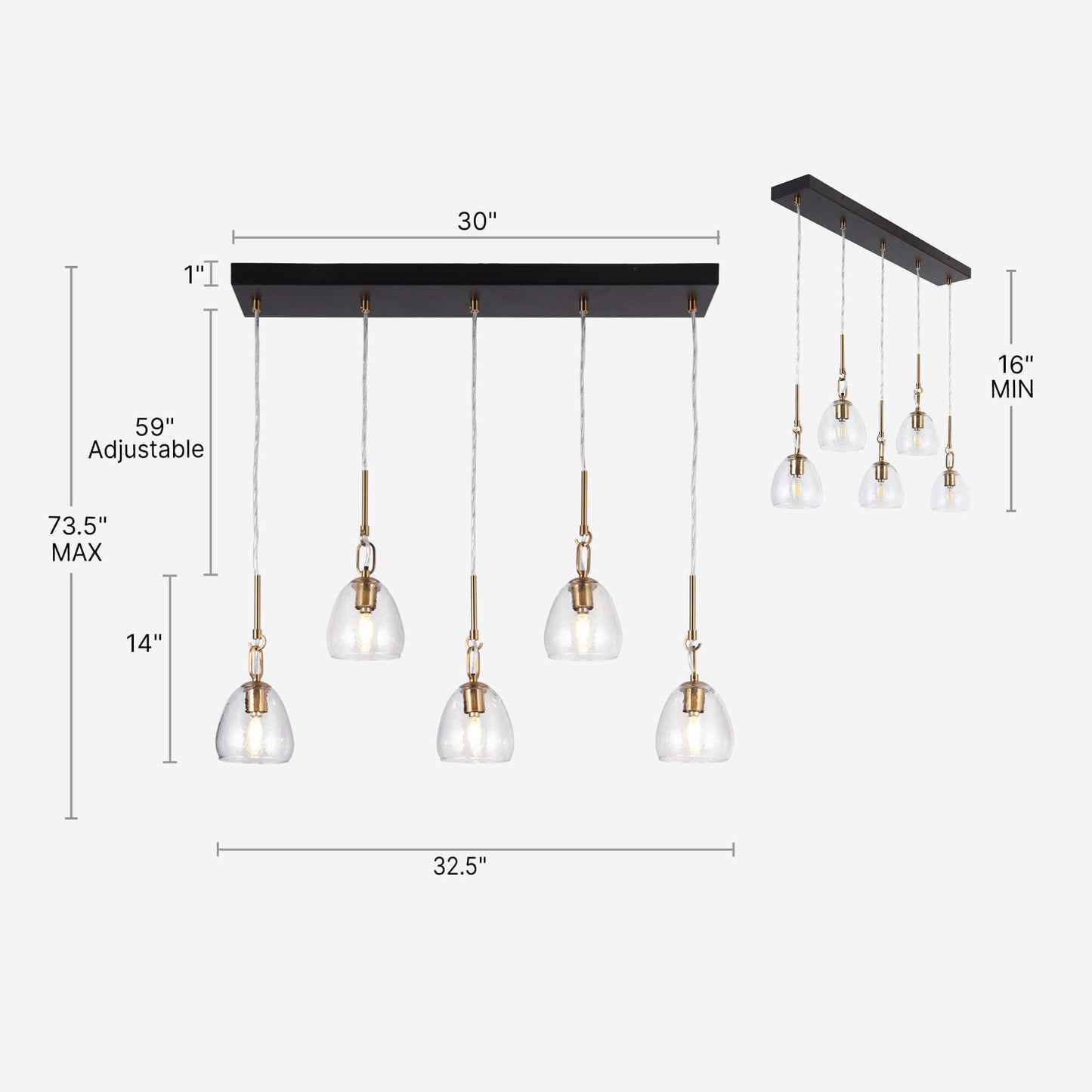 5-Light Gold Black Chandelier Linear Island Lights - Belles Lighting