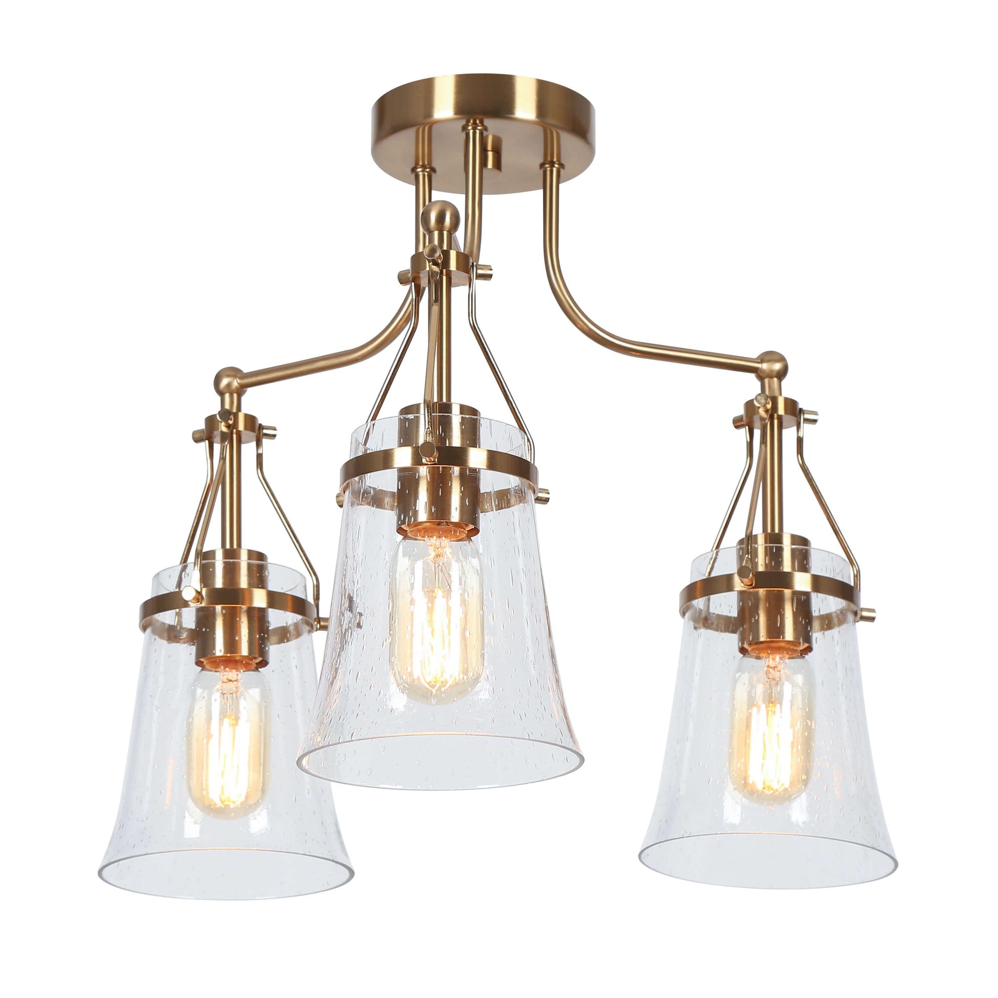 3-Light Brass Ceiling lamp with Seeded Glass Shade - Belles Lighting