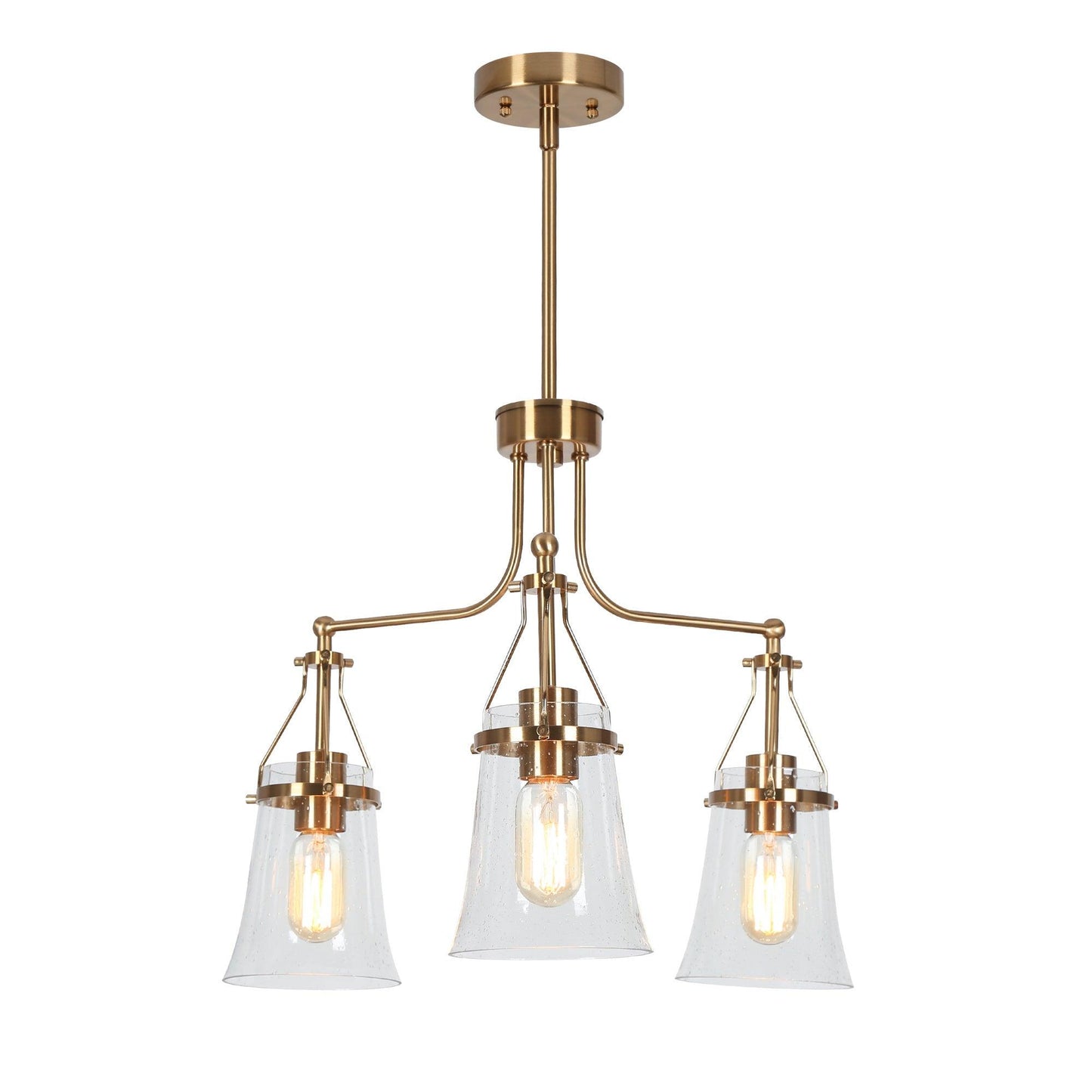 3-Light Brass Chandeliers with Seeded Glass Shade - Belles Lighting