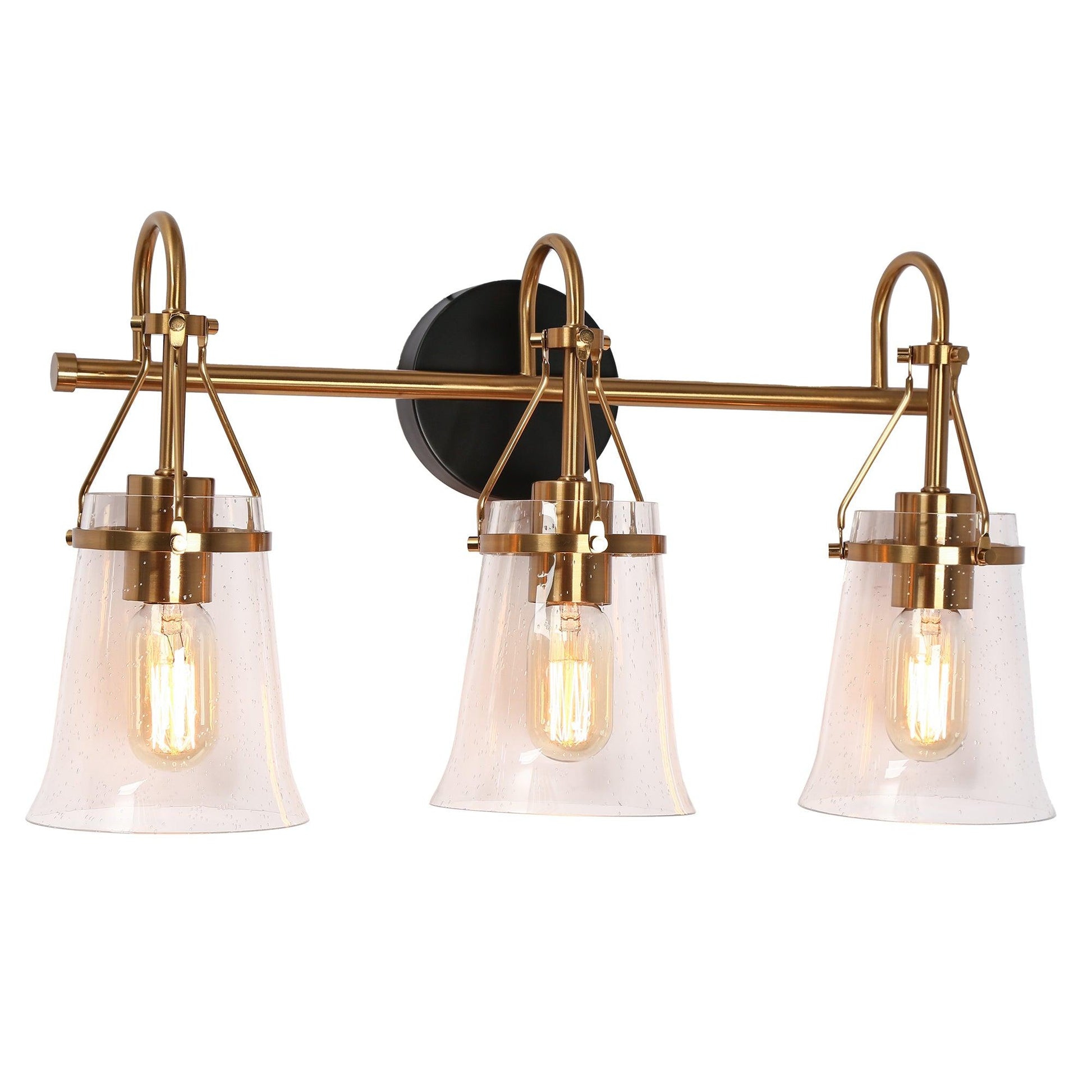 3-Light Black Gold Seeded Glass Vanity Lights - Belles Lighting