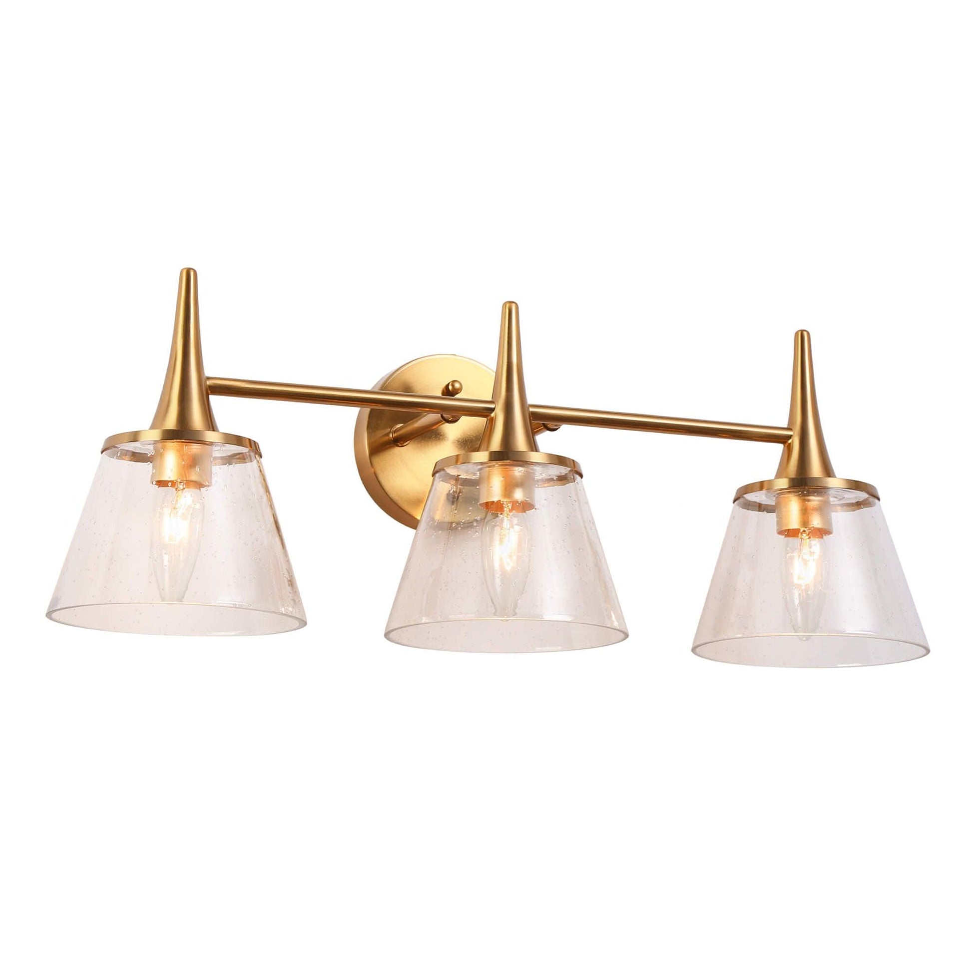 3-Light Modern Gold Seeded Glass Vanity Light - Belles Lighting