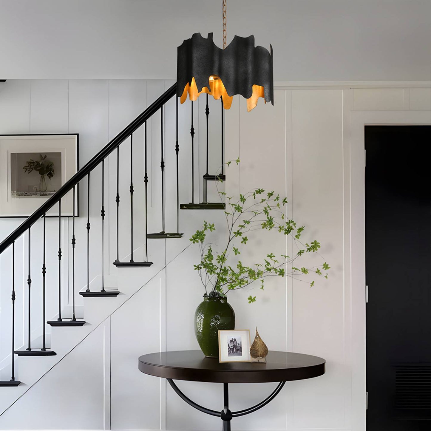 4-Light Black Gold Drum Chandelier