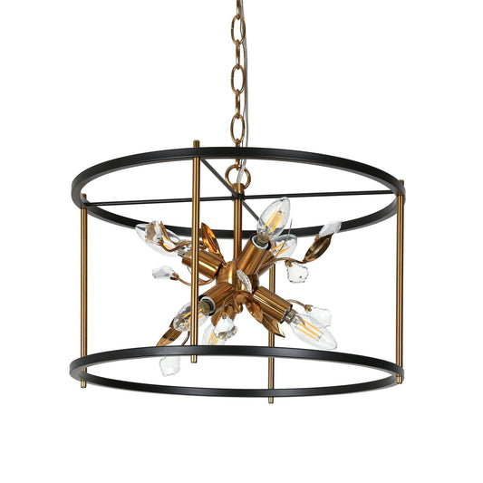 6-Light Black Gold Sputnik Crystal Drum Chandeliers - Belles Lighting