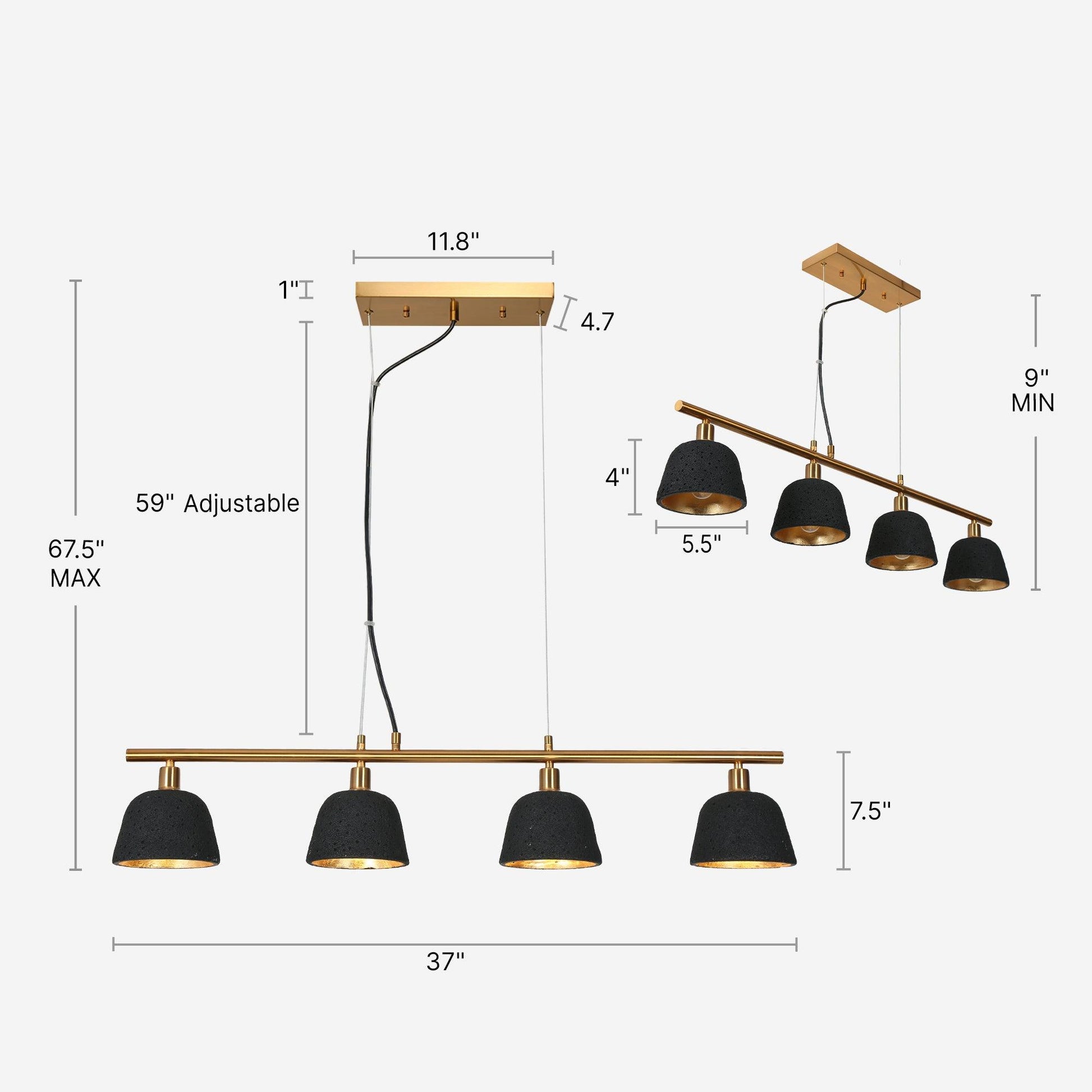 4-Light Black Gold Chandelier Linear Island Lights - Belles Lighting