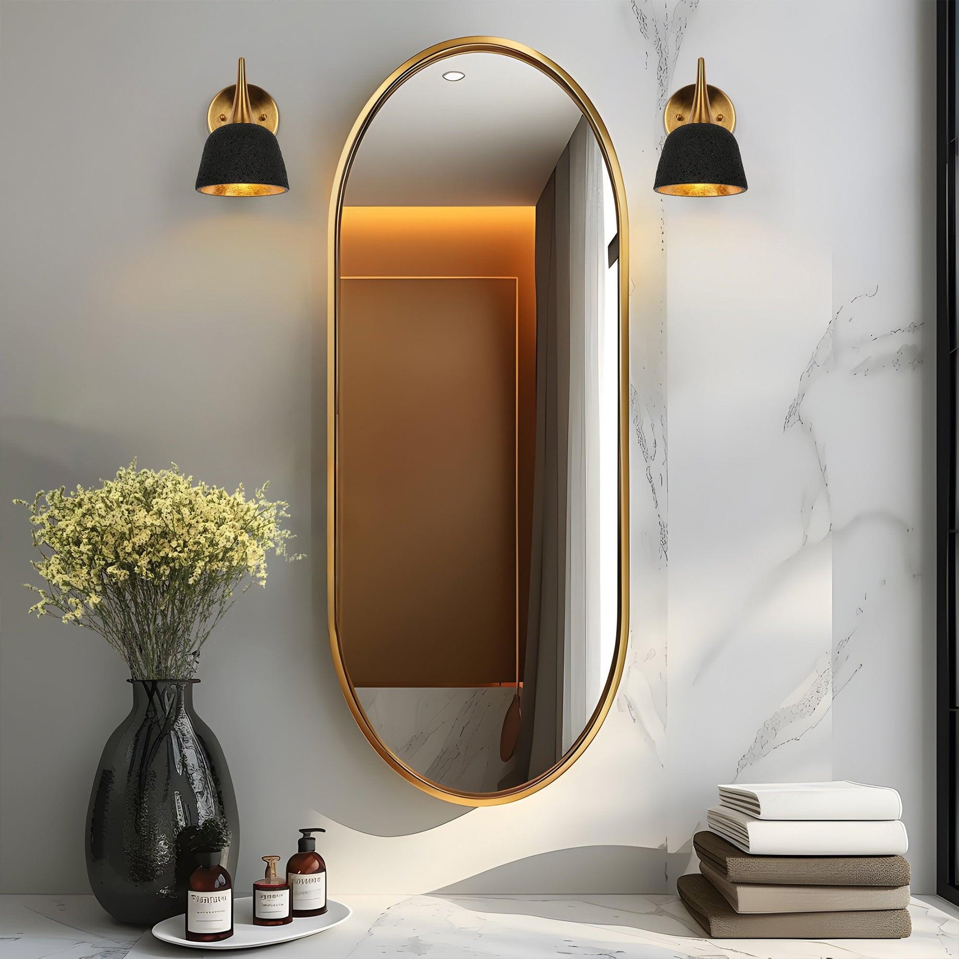 1-Light Bath Vanity Light Modern Black Gold Wall Sconces - Belles Lighting