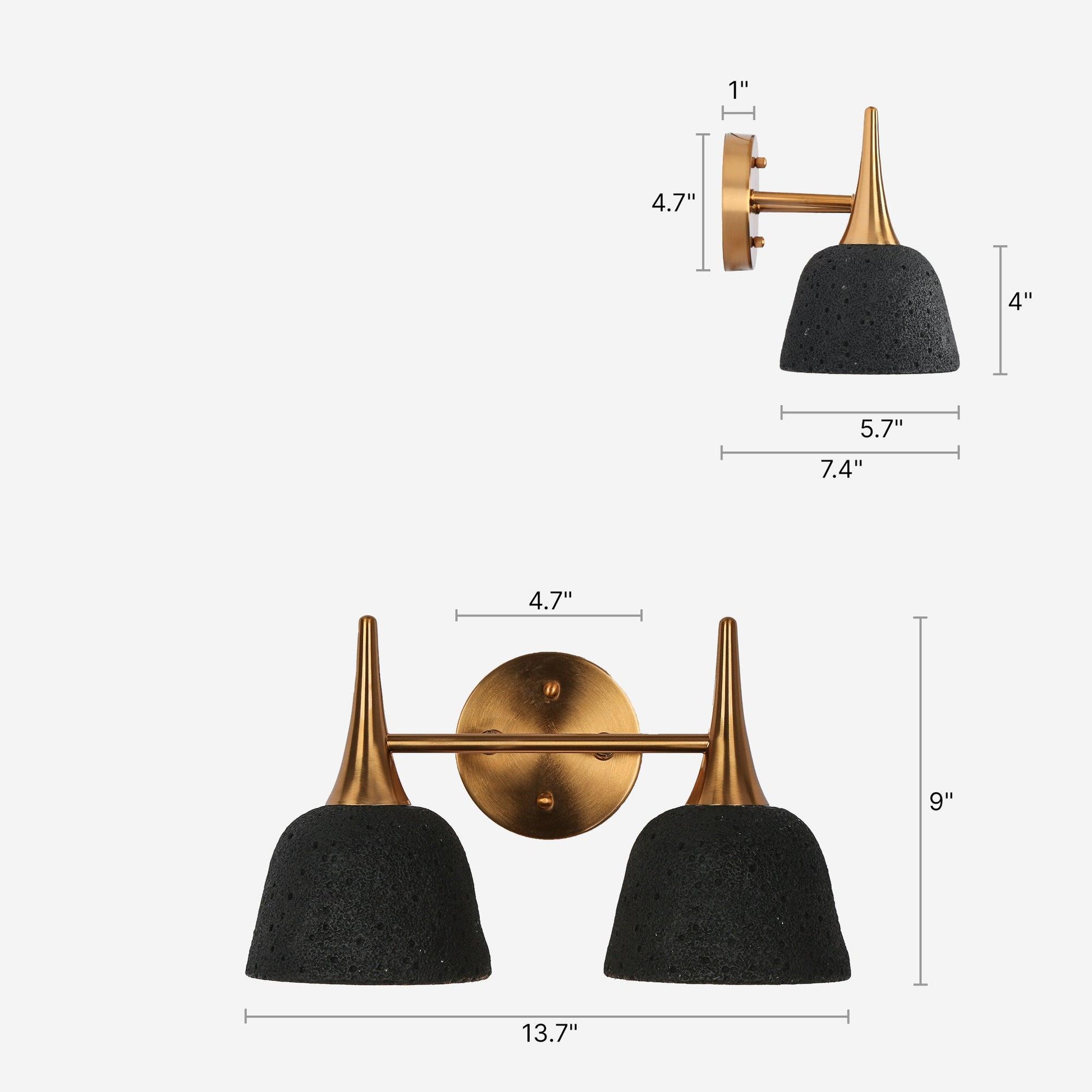 2-Light Bath Vanity Light Modern Black Gold Wall Sconces - Belles Lighting