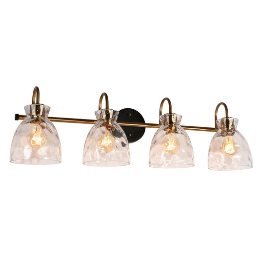 4-Light Black Gold Water Ripple Glass Bath Vanity Light - Belles Lighting