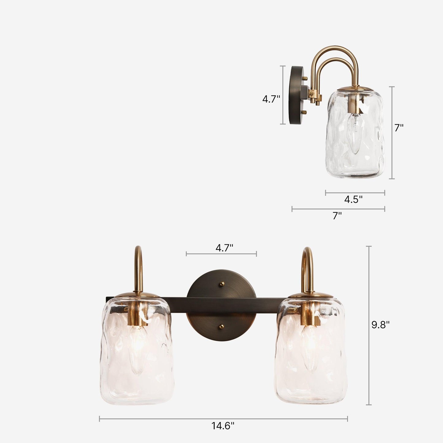 2-Light Vanity Lights Black Gold Glass Wall Sconces - Belles Lighting