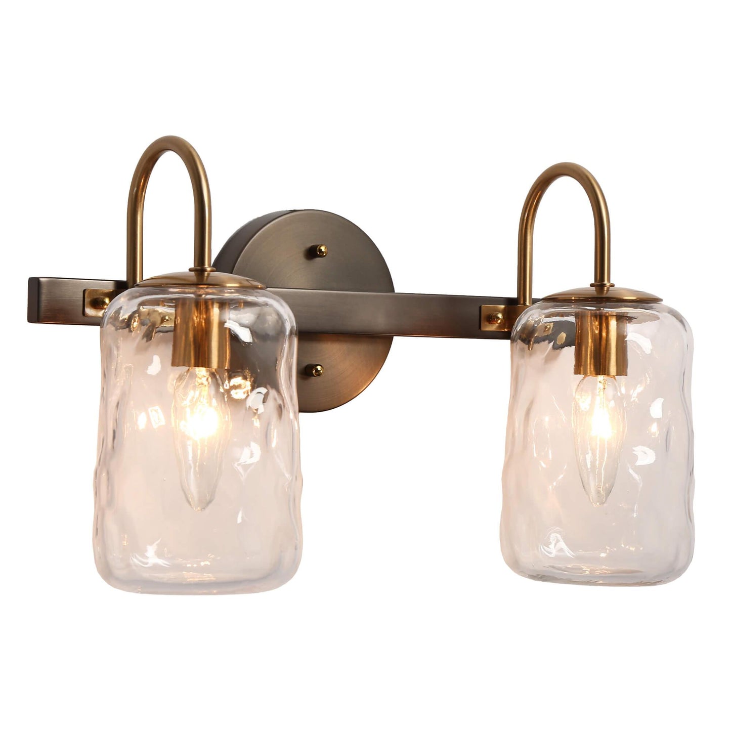 2-Light Vanity Lights Black Gold Glass Wall Sconces - Belles Lighting