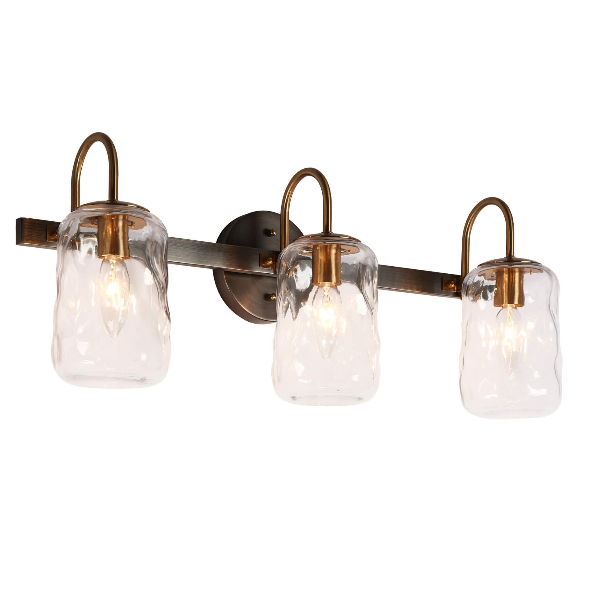 3-Light Modern Gold Black Textured Glass Vanity Light - Belles Lighting