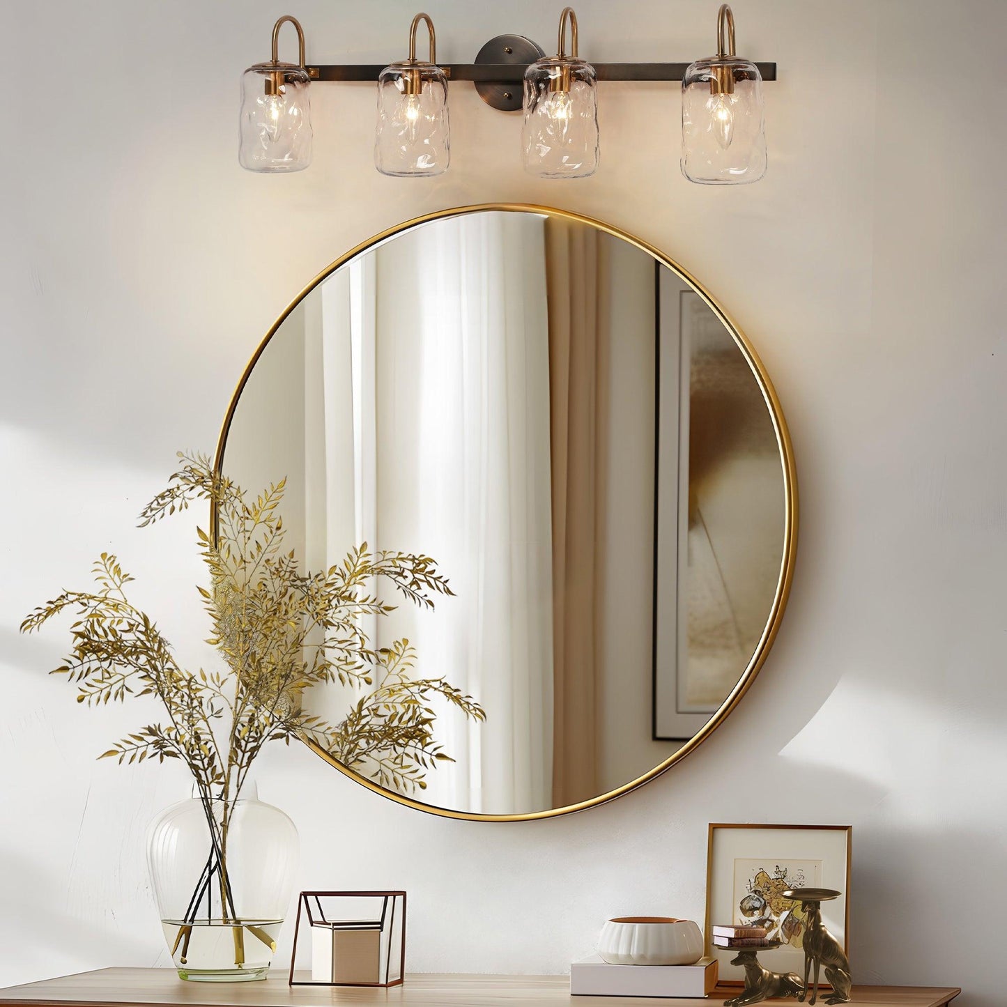 4-Light Bath Vanity Light Glass Wall Lights - Belles Lighting