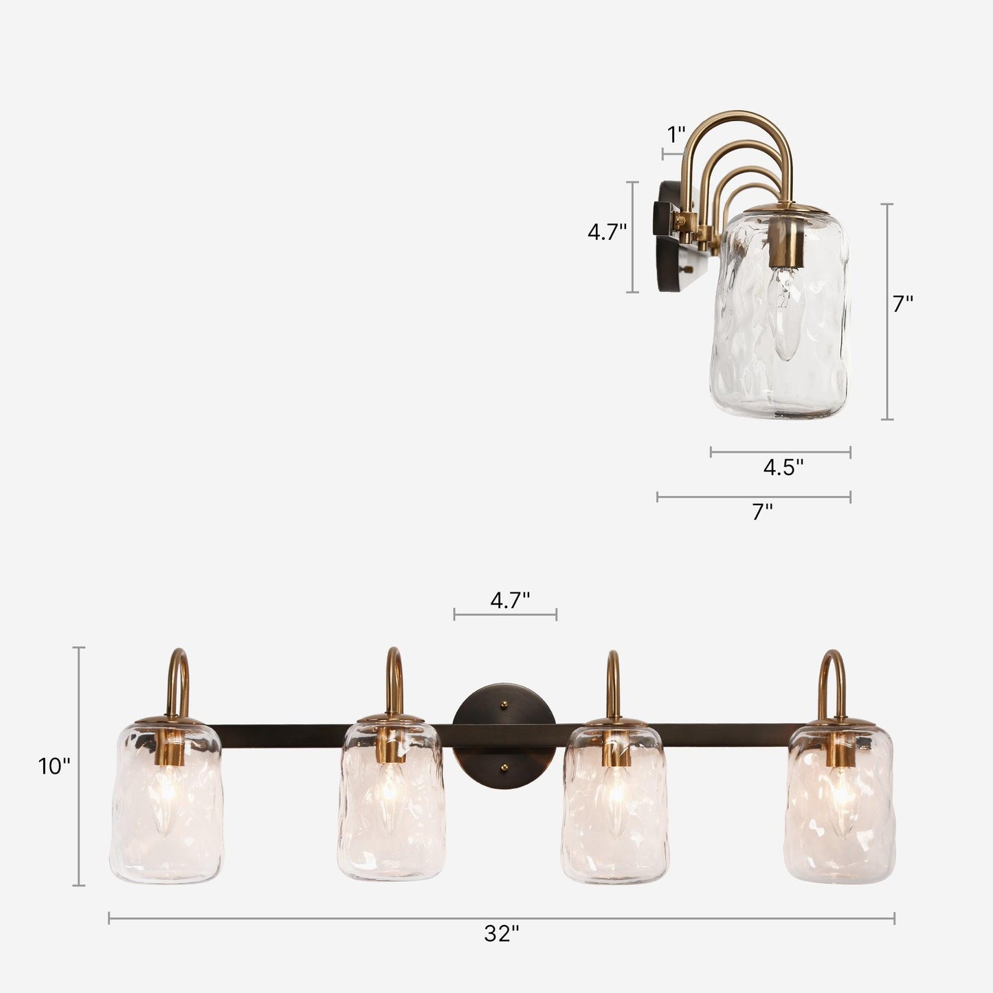 4-Light Bath Vanity Light Glass Wall Lights - Belles Lighting