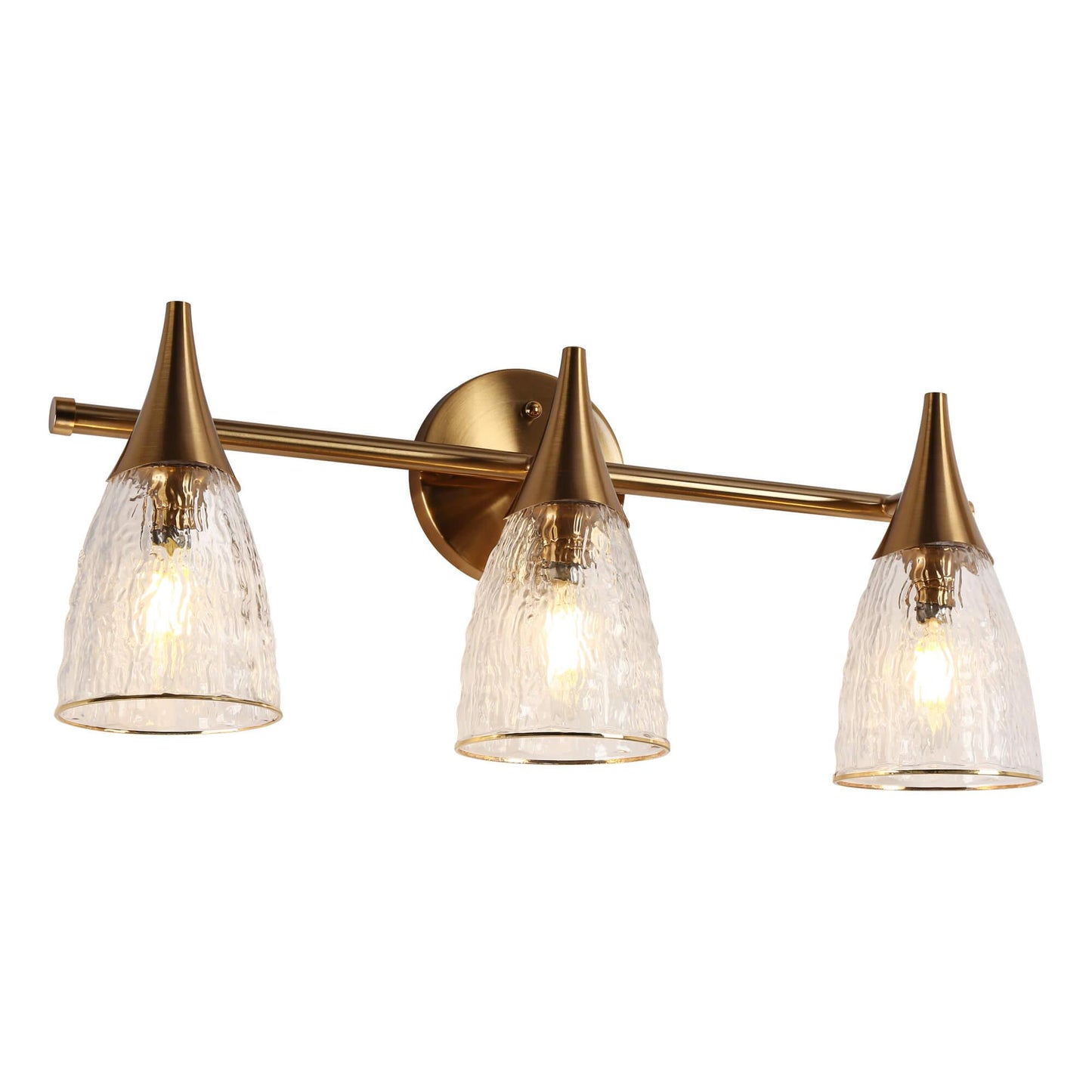 3-Light Modern Gold Textured Glass Vanity Light - Belles Lighting