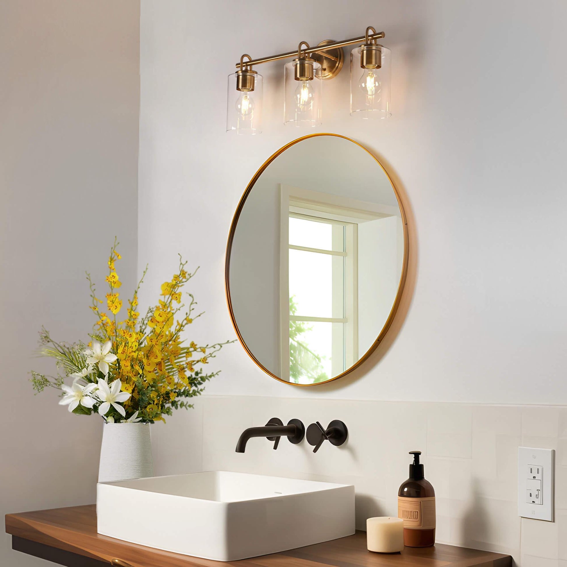 3-Light Modern Gold Clear Glass Vanity Light - Belles Lighting