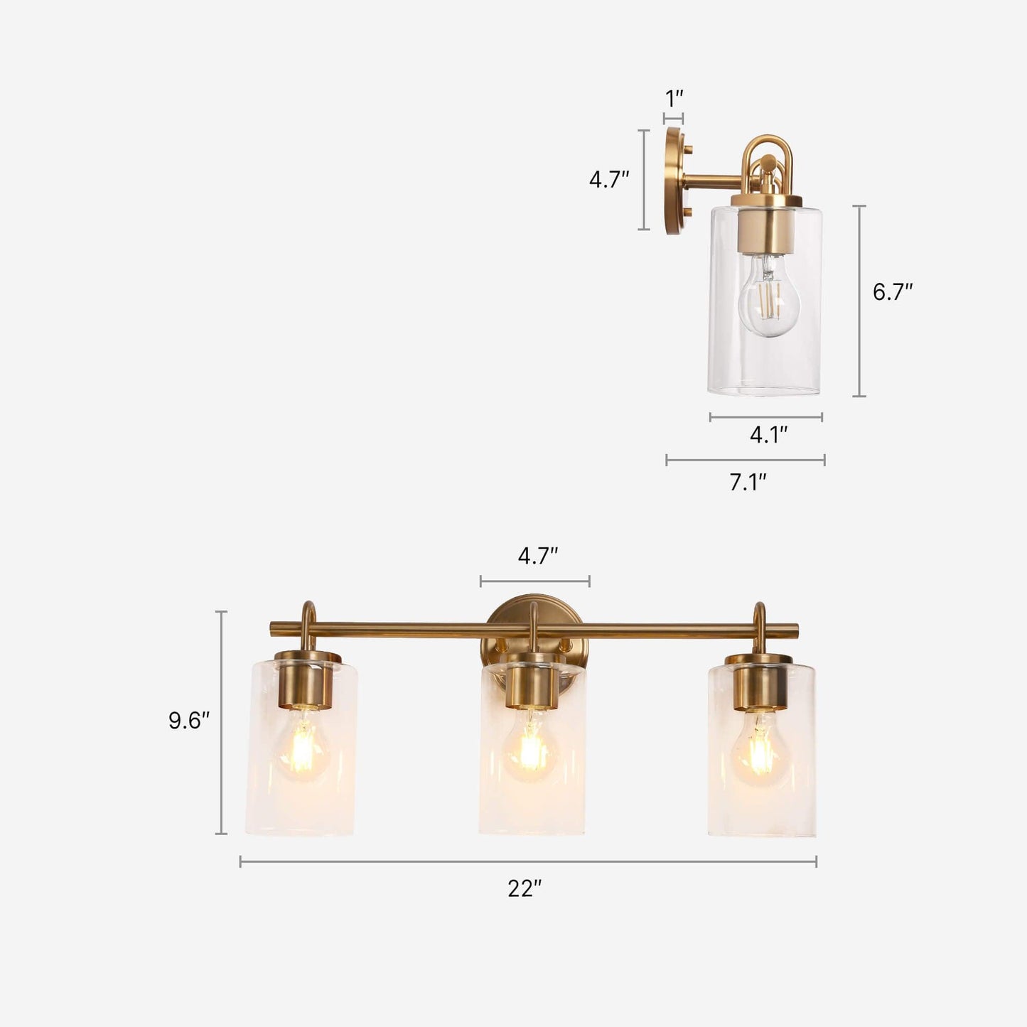 3-Light Modern Gold Clear Glass Vanity Light - Belles Lighting