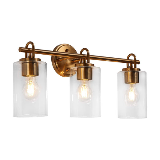 3-Light Modern Gold Clear Glass Vanity Light - Belles Lighting