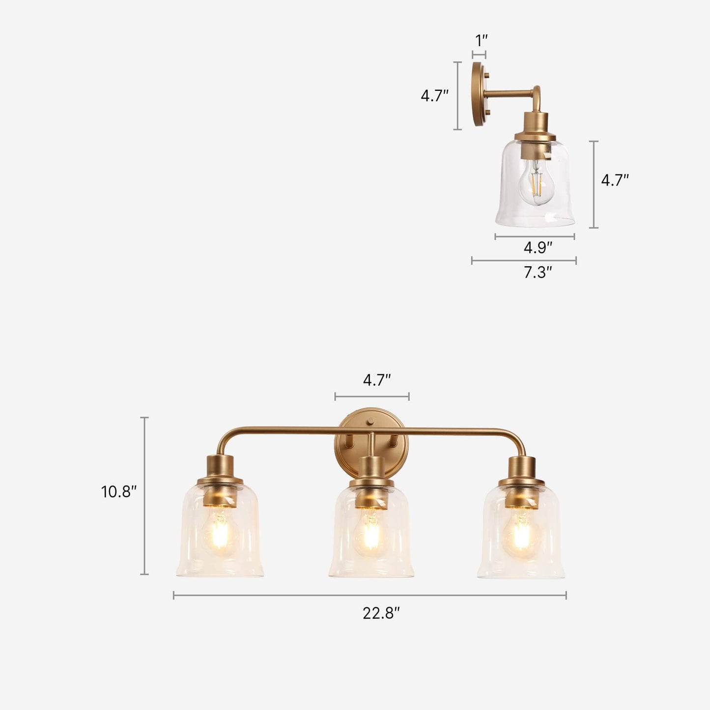 3-Light Modern Gold Glass Bathroom Vanity Lights - Belles Lighting